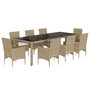 Voir la diapositive 2 : VIDAXL Ensemble a manger de jardin et coussins 9 pcs beige rotin verre
