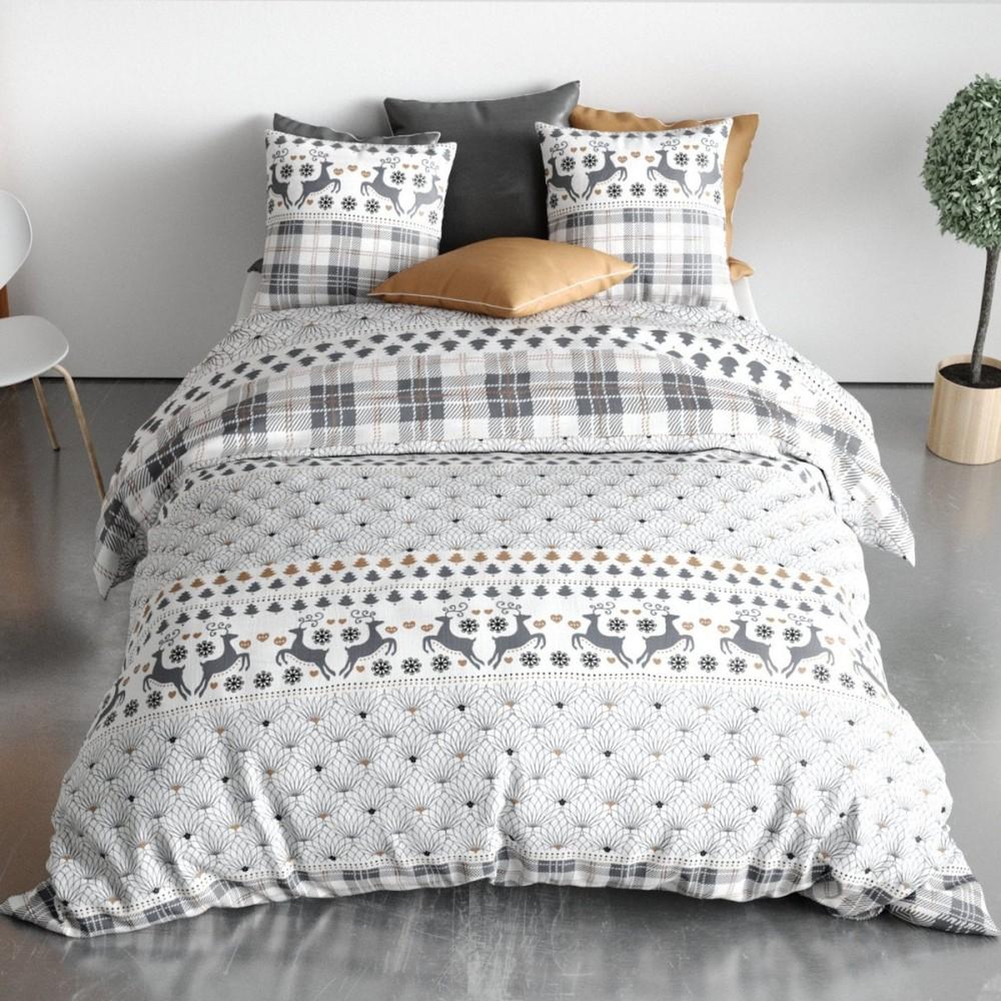 Voir la diapositive 1 : ATELIER DU COTON Housse de couette 240x220 AFLAK + 2 taies coton 57 fils