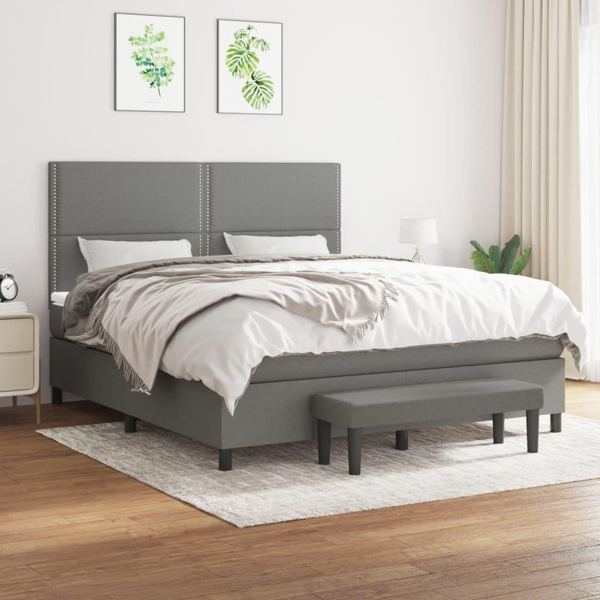 Voir la diapositive 1 : VIDAXL Sommier a lattes de lit avec matelas Gris fonce 180x200cm Tissu