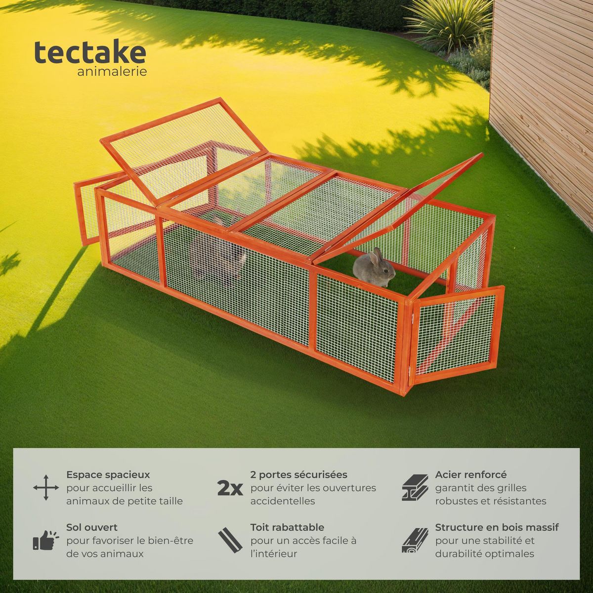 tectake Enclos pour rongeurs en bois marron