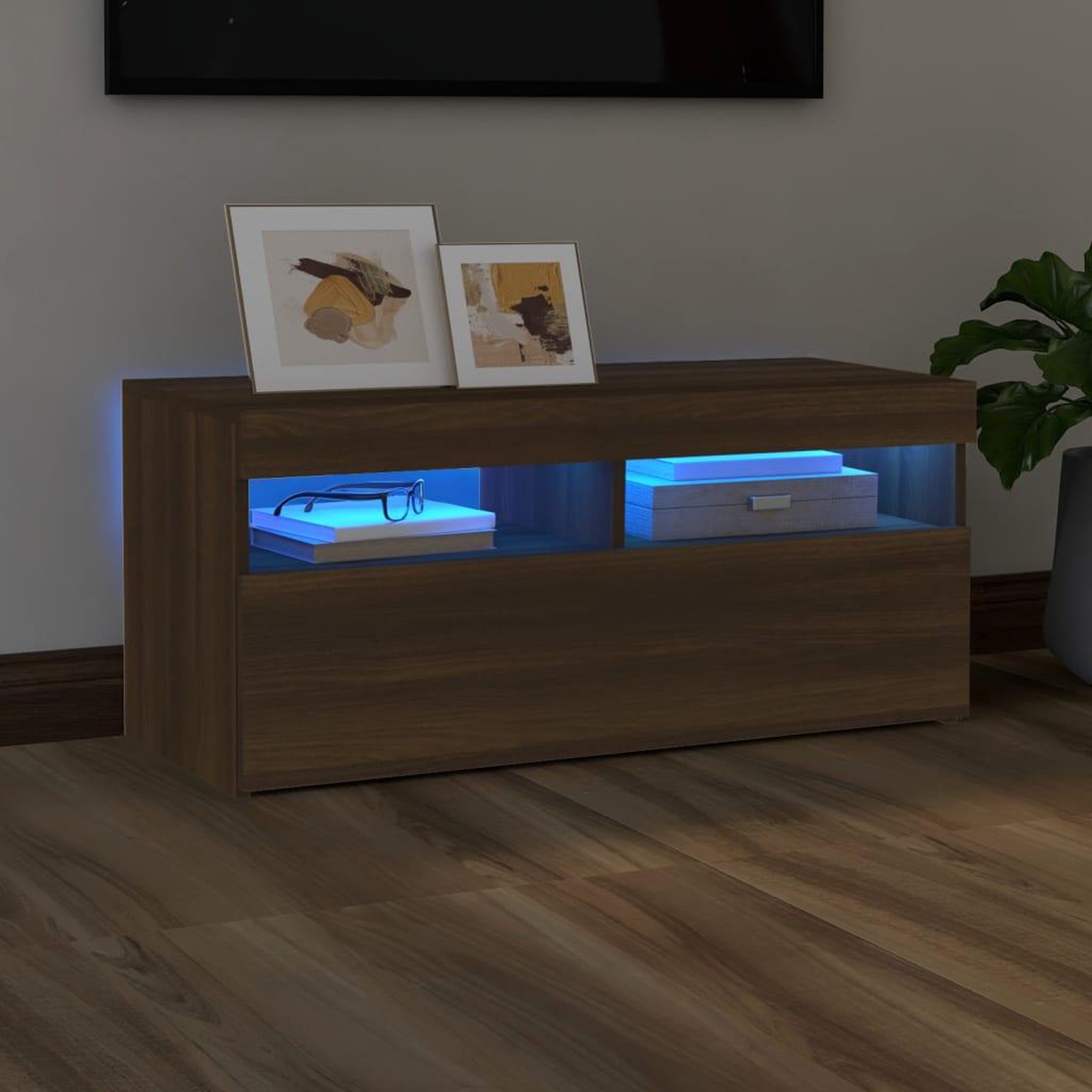 Voir la diapositive 1 : VIDAXL Meuble TV avec lumieres LED Chene marron 90x35x40 cm