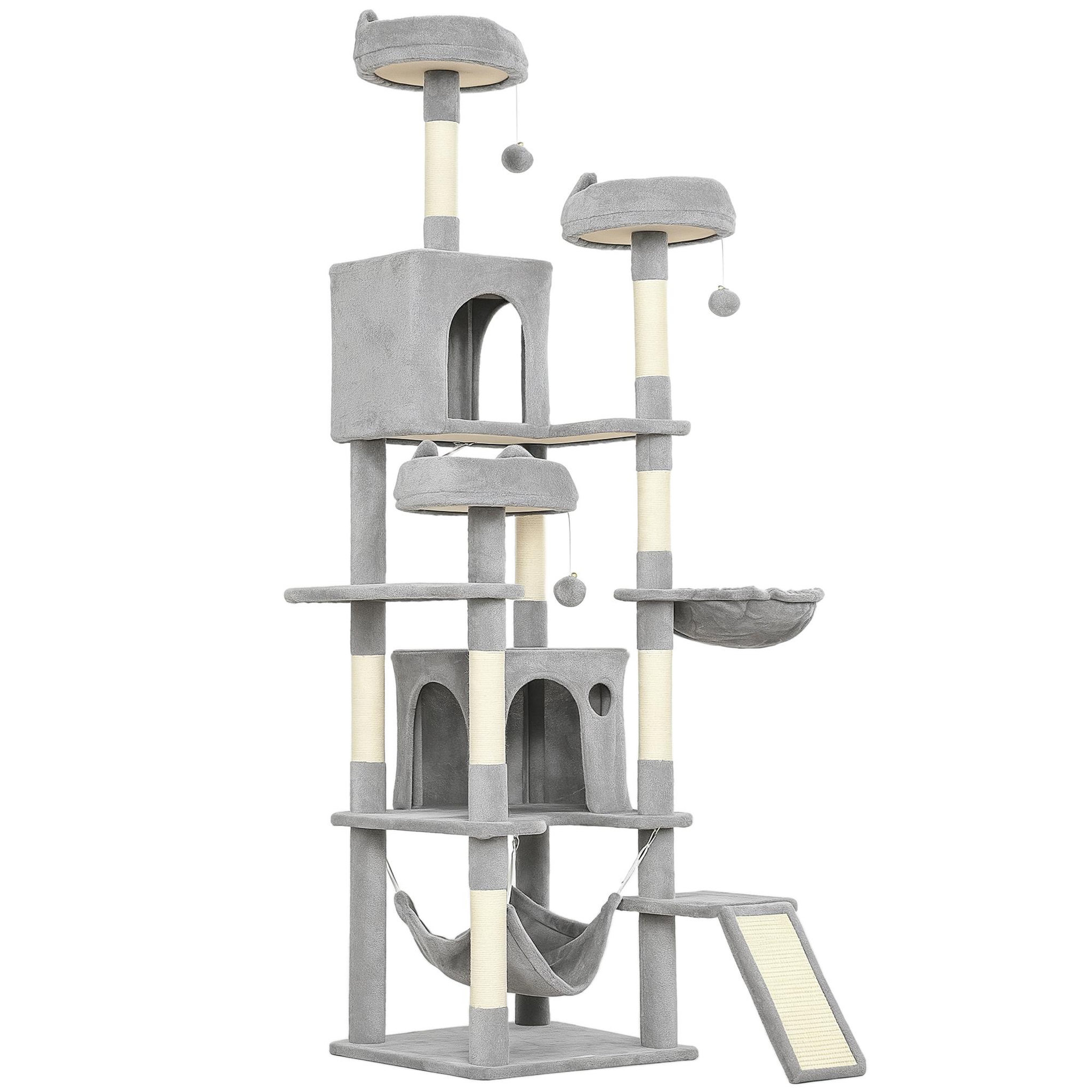 PAWHUT Arbre à chat design xxl gris clair multi-activités - zones de repos, griffoirs, grattoir - h.192 cm