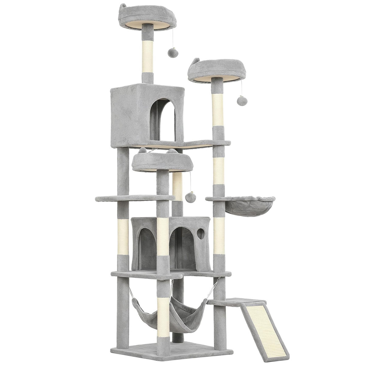 PAWHUT Arbre à chat design XXL gris clair multi-activités - zones de repos, griffoirs, grattoir - H.192 cm