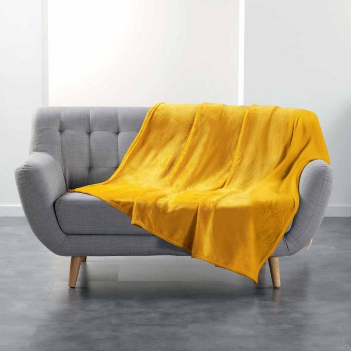 Paris Prix Plaid Uni en Flanelle  Flanou  180x220cm Jaune