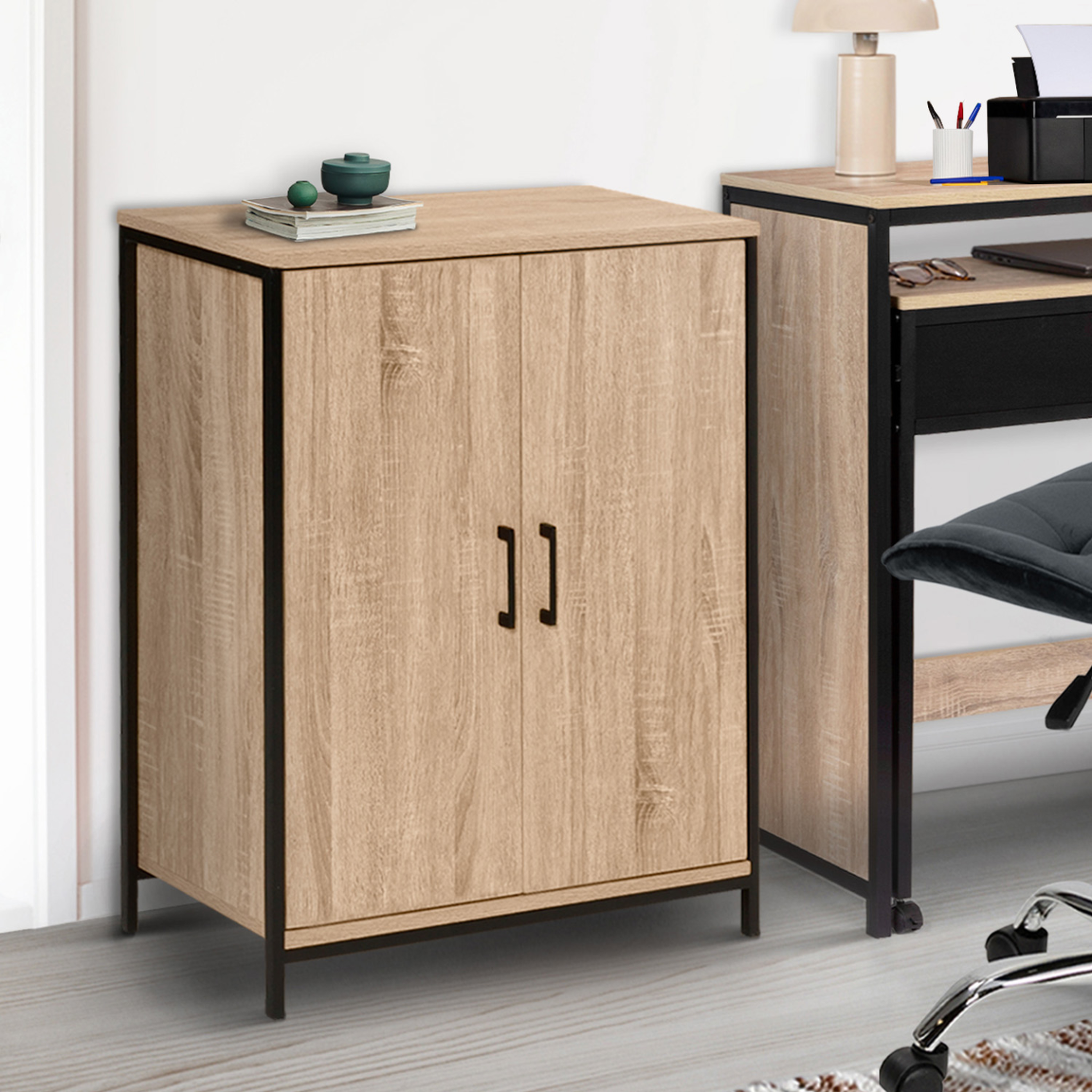 Voir la diapositive 2 : ID MARKET Armoire basse detroit 2 portes design industriel
