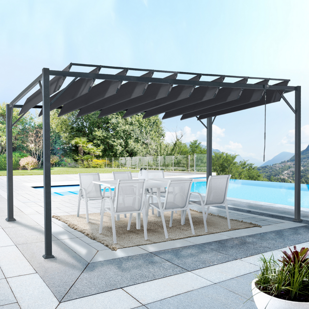 ID MARKET Pergola lames orientables 3x4 M gris anthracite