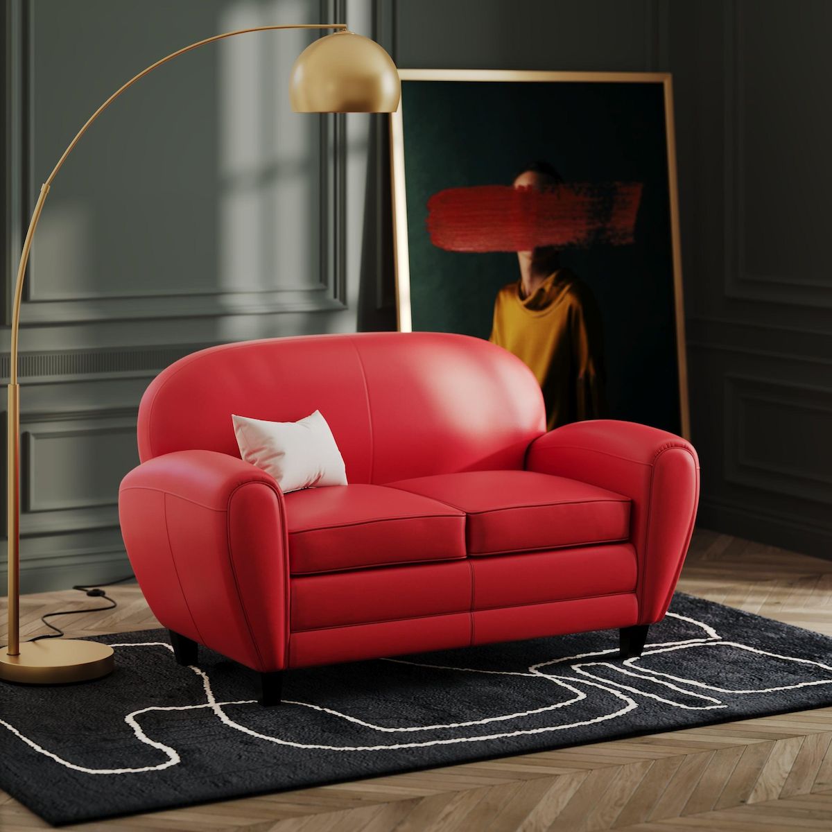 Rendez vous déco Canapé 2 places noir en croute de cuir enduite - Club