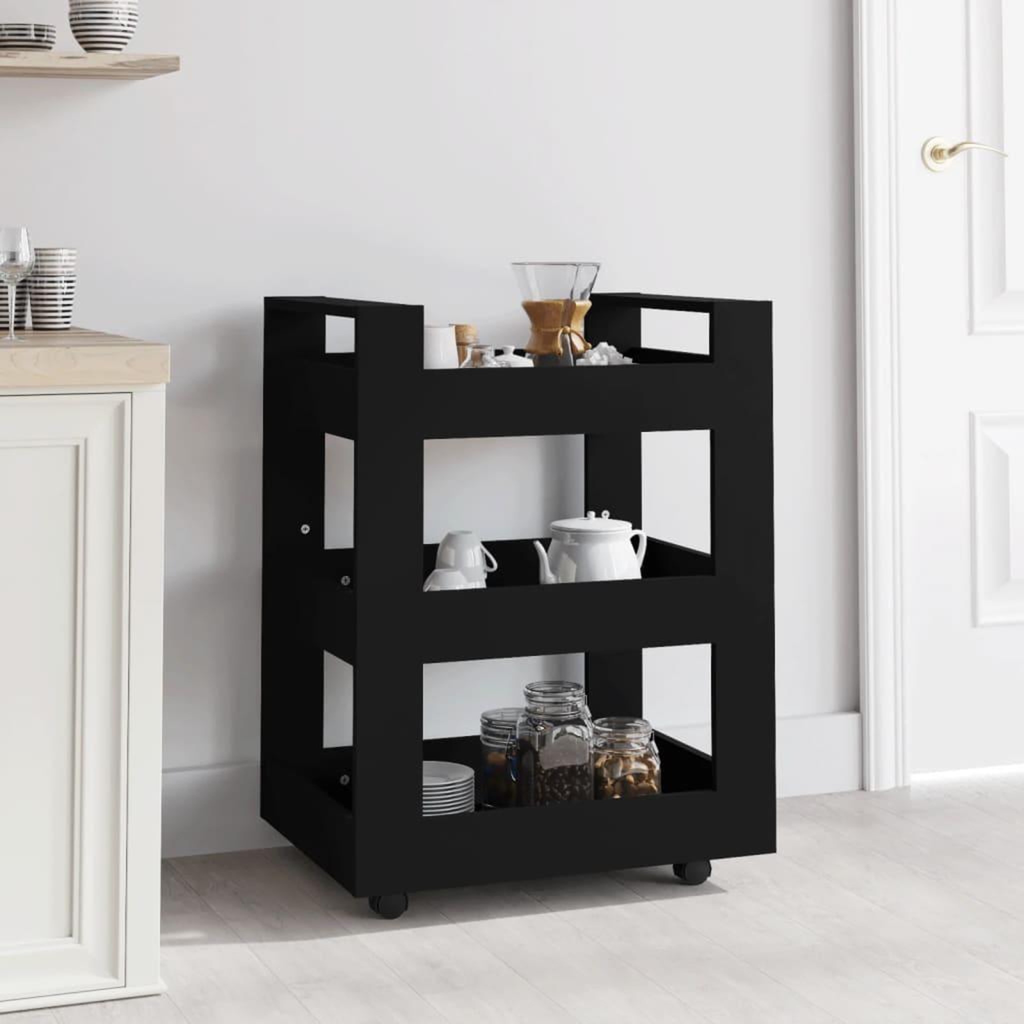 Voir la diapositive 1 : VIDAXL Chariot de cuisine Noir 60x45x80 cm Bois d'ingenierie