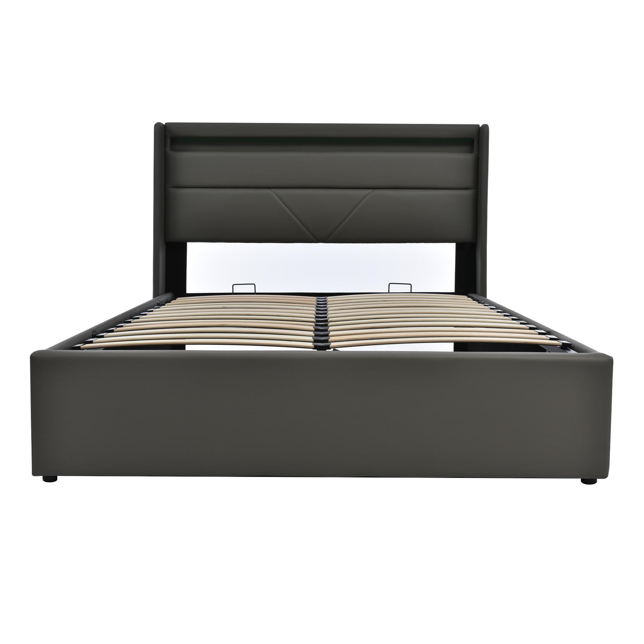 Voir la diapositive 5 : MERAX Lit coffre avec sommier et LED PU
