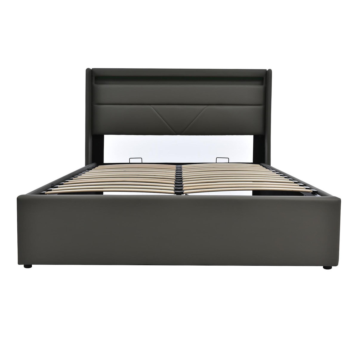 MERAX Lit coffre avec sommier et LED PU