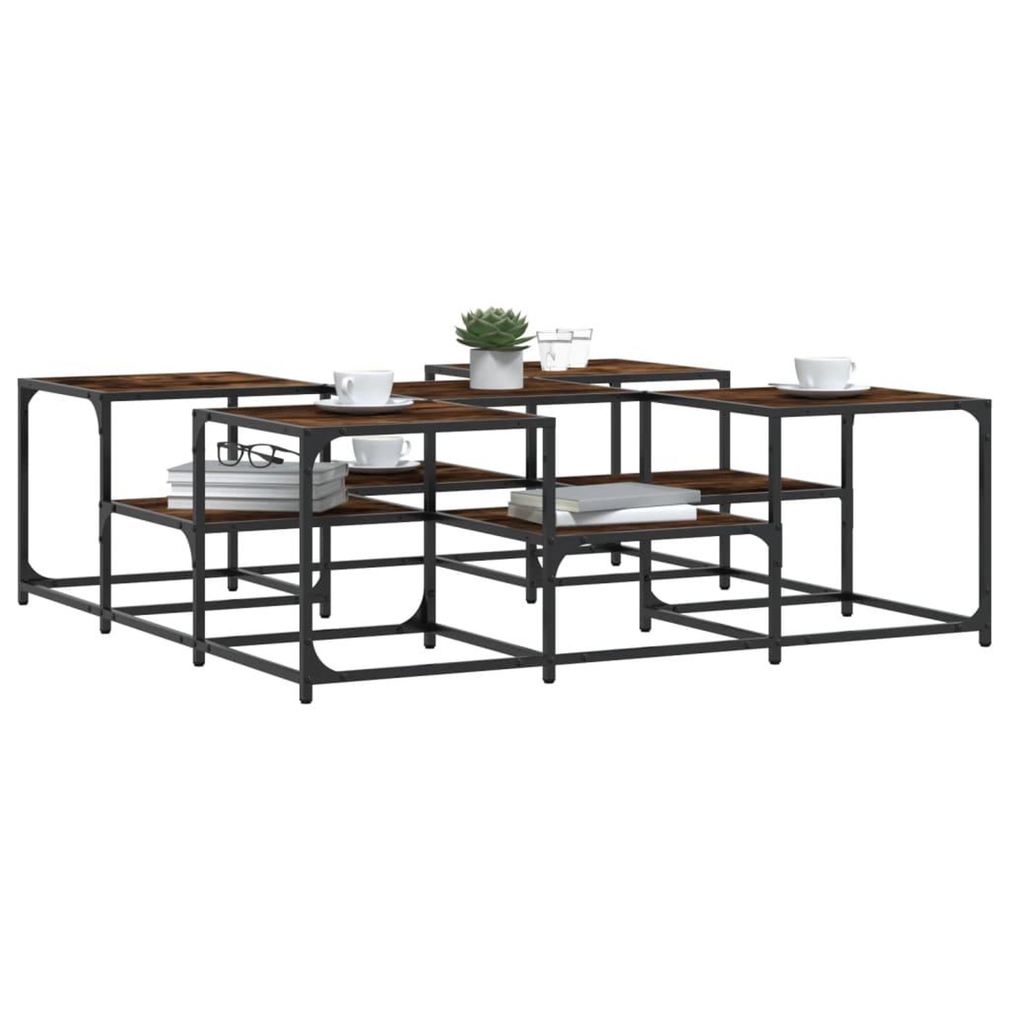 Voir la diapositive 4 : VIDAXL Table basse chene fume 121x121x40 cm bois d'ingenierie