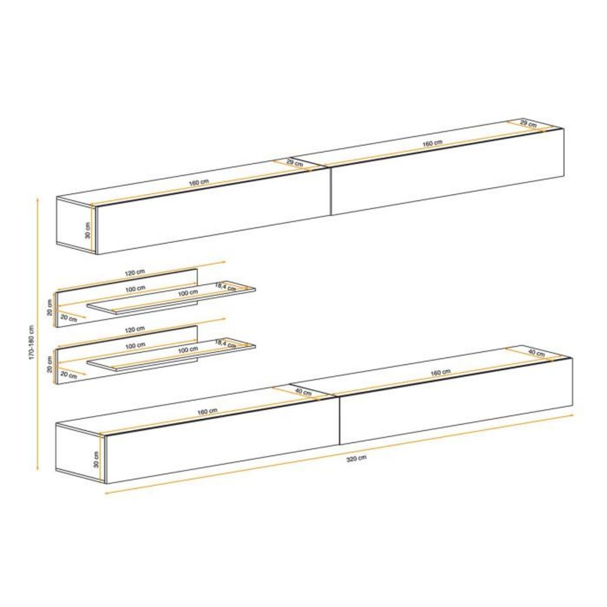 Paris Prix Meuble TV Mural Design  Fly VI  320cm Blanc