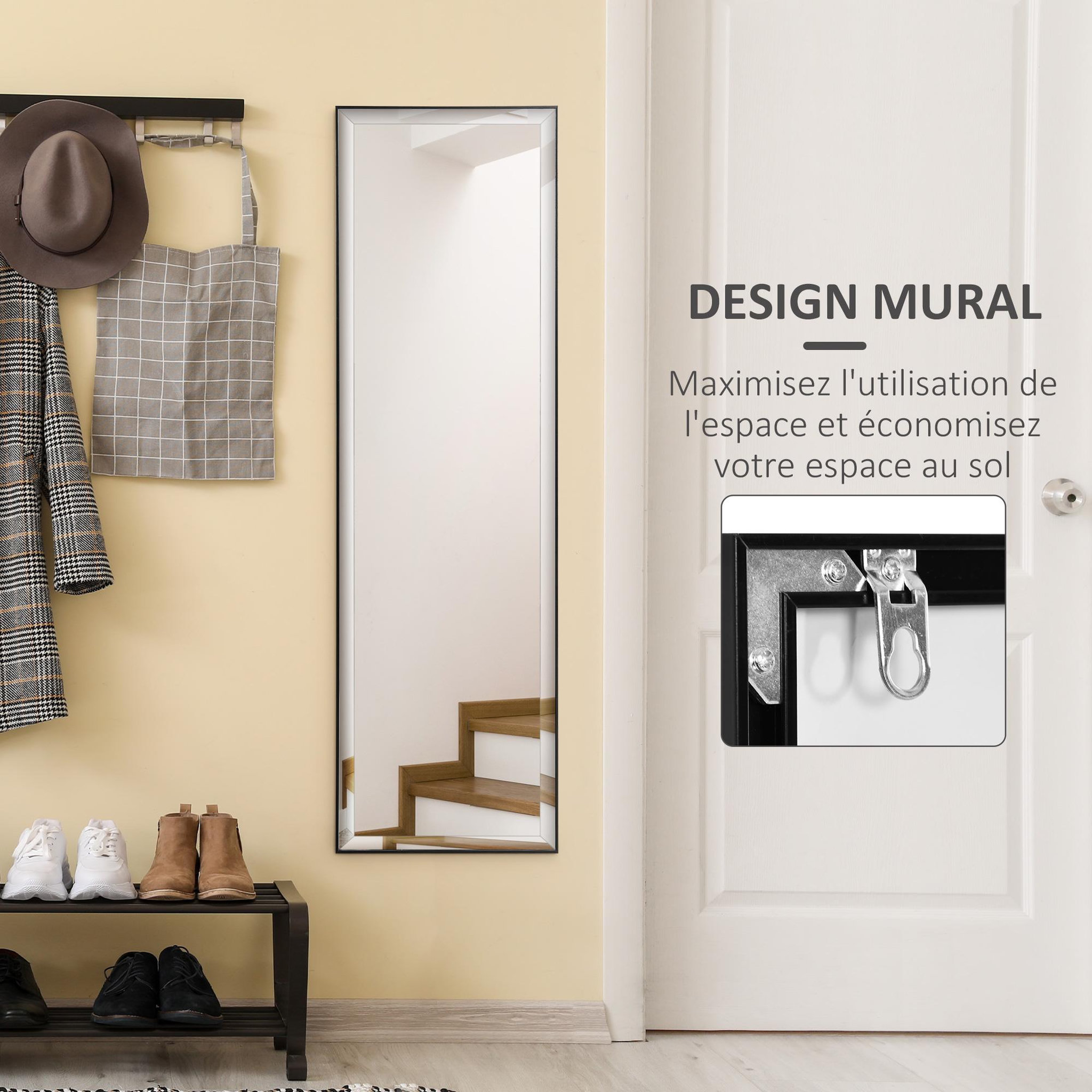 Voir la diapositive 4 : HOMCOM Miroir mural dim. 120L x 35l cm - film sécurité anti déflagrant, système attache inclus - cadre alliage alu. noir