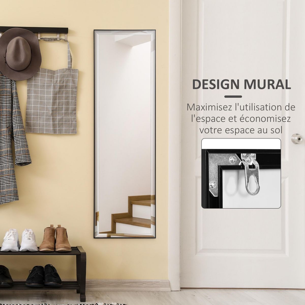 HOMCOM Miroir mural dim. 120L x 35l cm - film sécurité anti déflagrant, système attache inclus - cadre alliage alu. noir