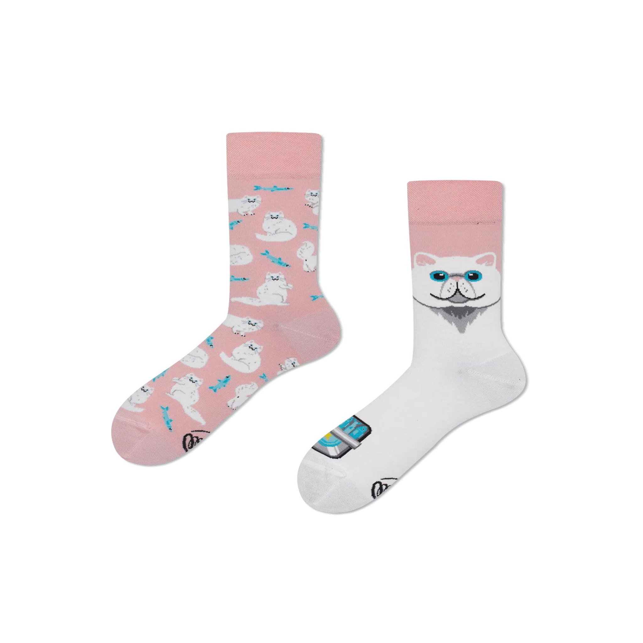MANY MORNINGS Chaussettes chat blanc. Coloris disponibles : Multicolore