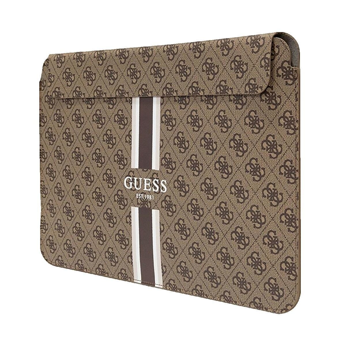 GUESS Housse ordinateur Guess 4G Printed Stripes marron cuir 16 pouces