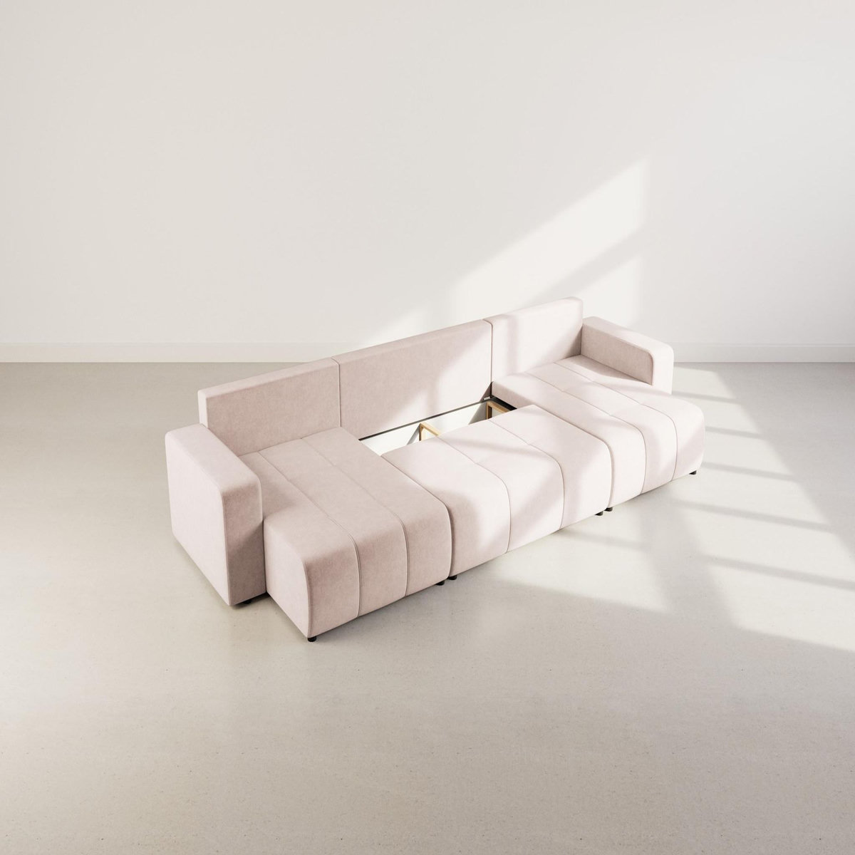 BEST MOBILIER Nicole - canapé panoramique en u 7 places convertible avec coffre en tissu