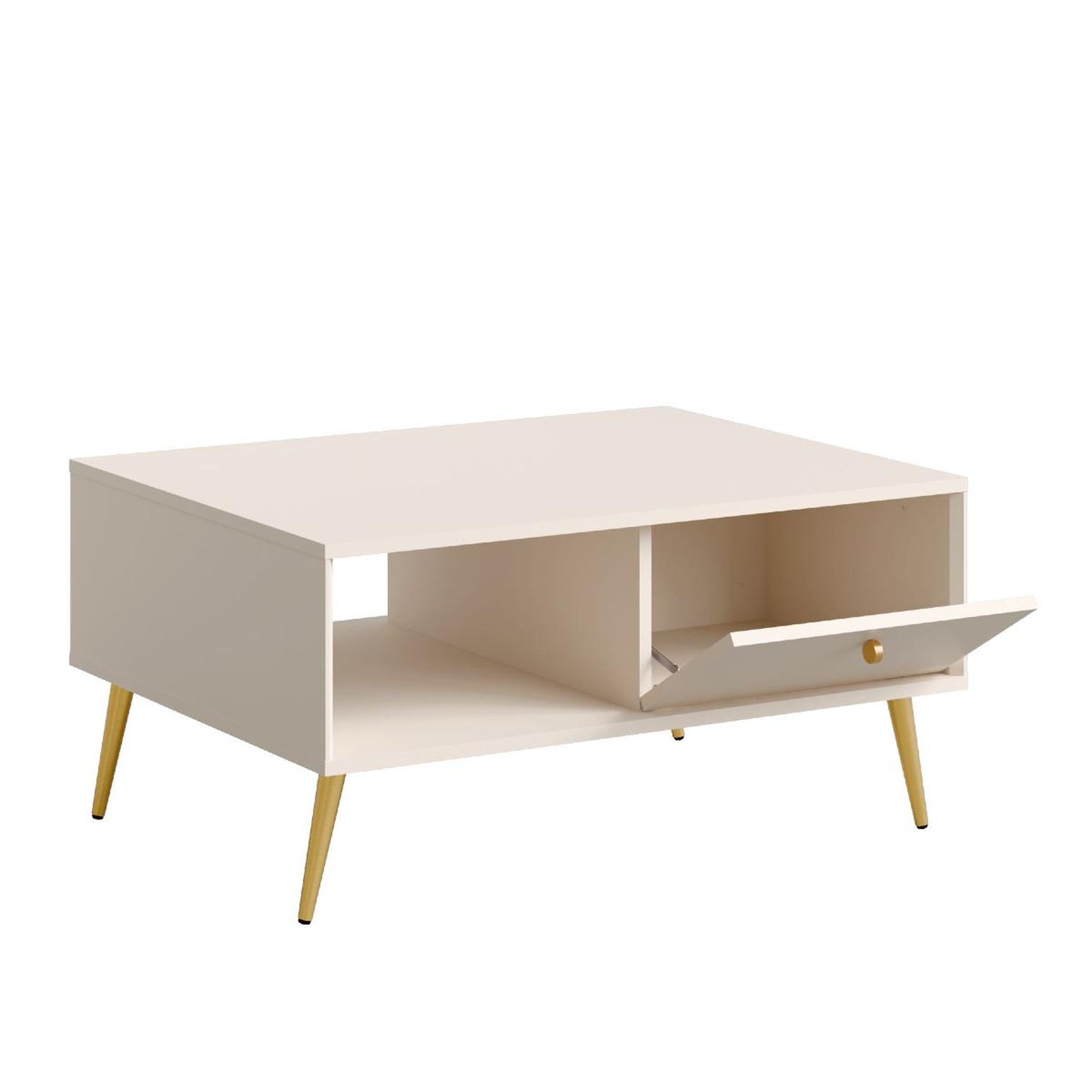 Voir la diapositive 3 : JLC KREATION Table basse avec tiroir beige et pied doré ezia