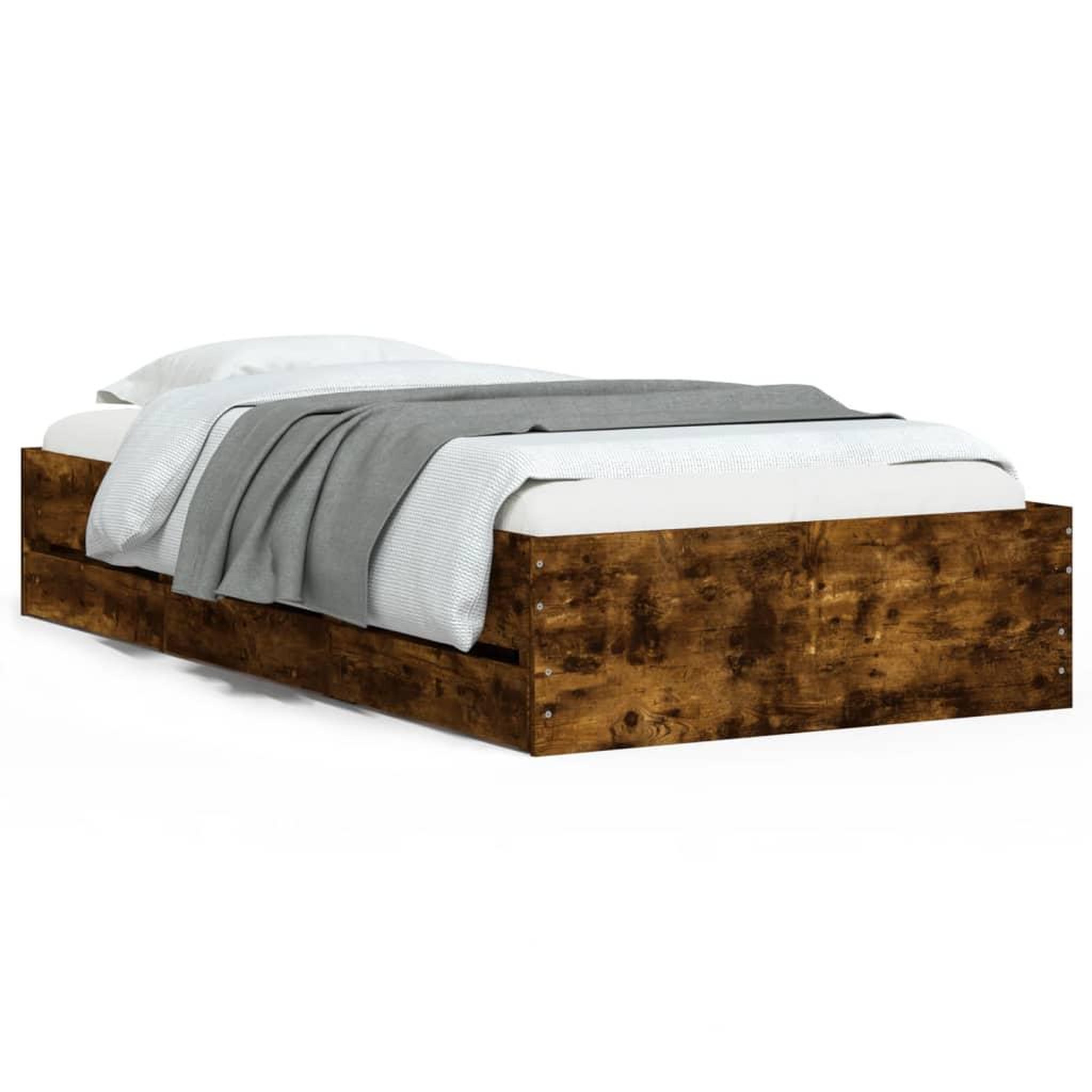 Voir la diapositive 2 : VIDAXL Cadre de lit avec tiroirs sans matelas chene fume 75x190 cm