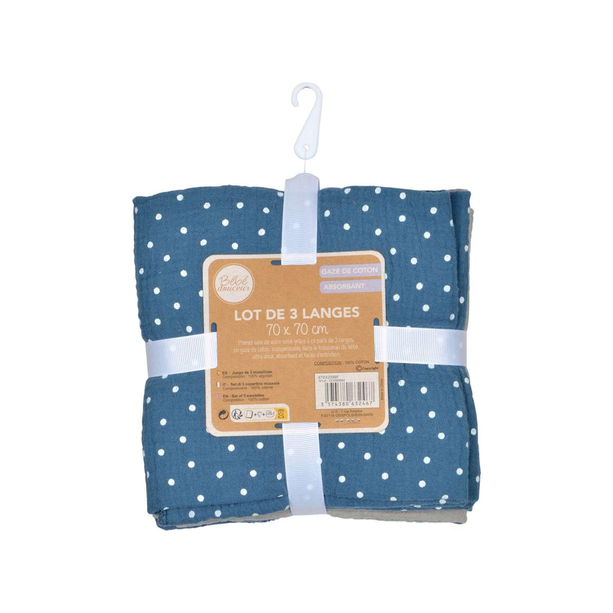 Voir la diapositive 2 : BEBE DOUCEUR Lot de 3 langes en gaze de coton