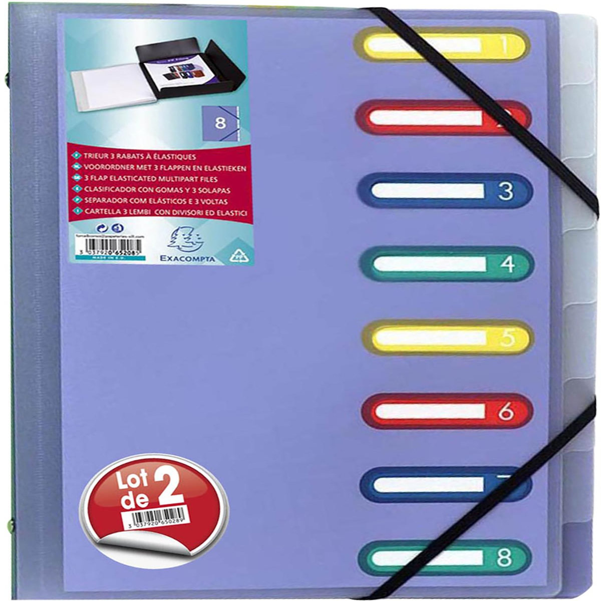 EXACOMPTA Lot de 2 trieurs 24.5x31.5cm - 8 positions - coloris assortis