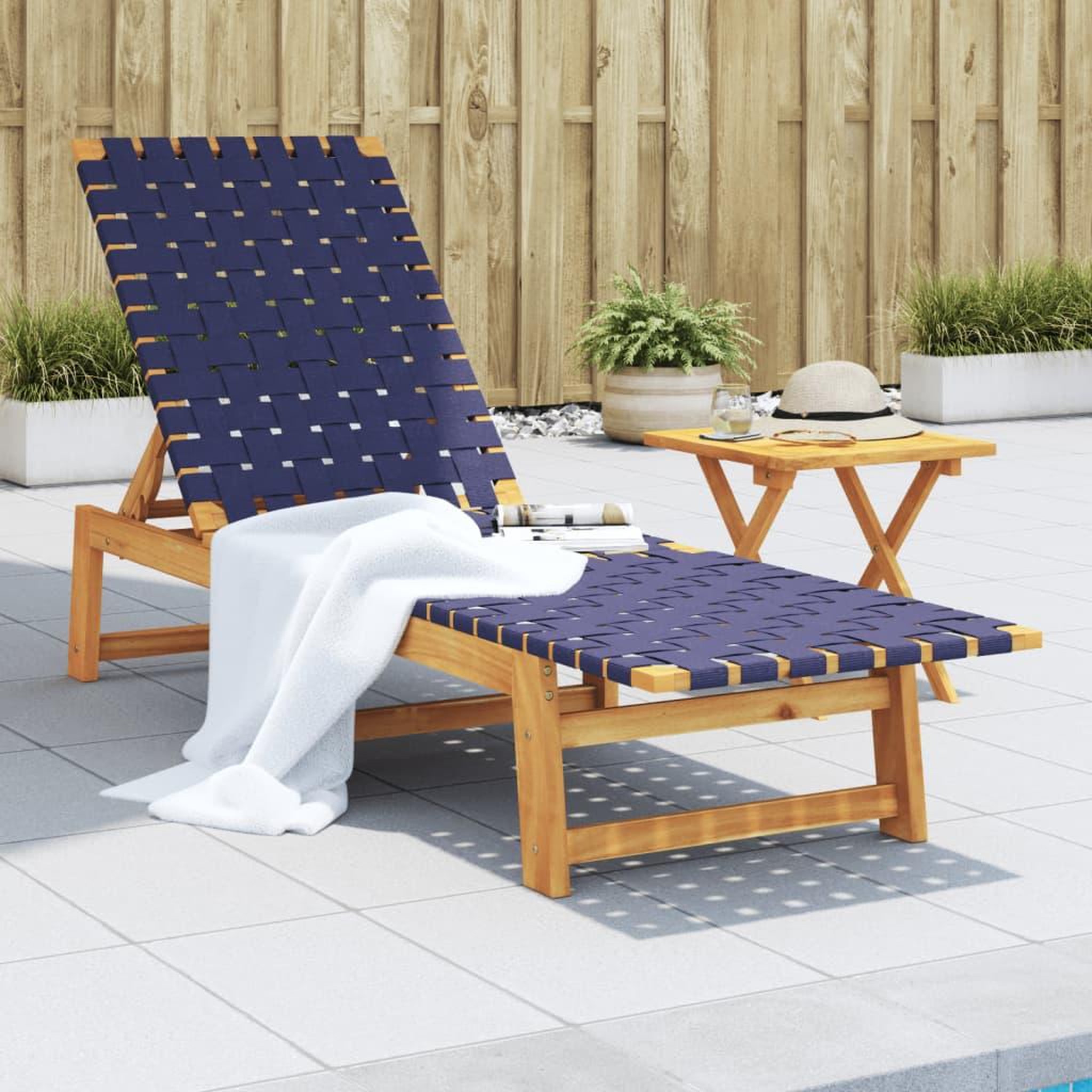 VIDAXL Chaises longues bleu fonce bois d'acacia solide et tissu
