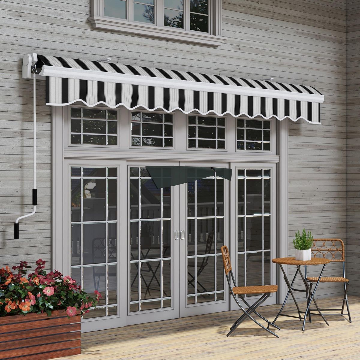 OUTSUNNY Store banne manuel rétractable alu. polyester imperméabilisé haute densité 4 x 2,5 m bleu blanc rayé