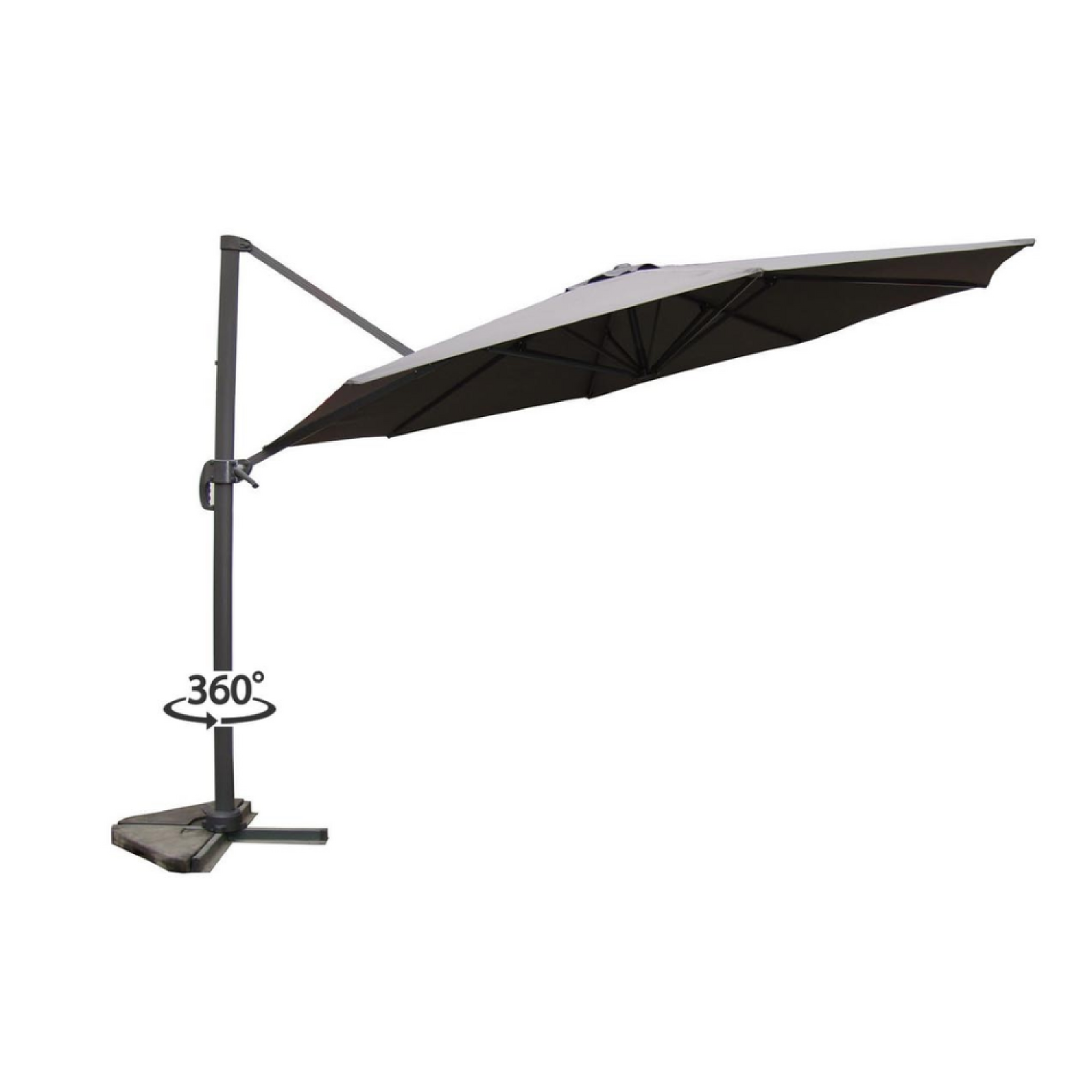 Voir la diapositive 2 : CONCEPT USINE Parasol gris déporté rond 35 x 35 m rotatif à 360 castillo