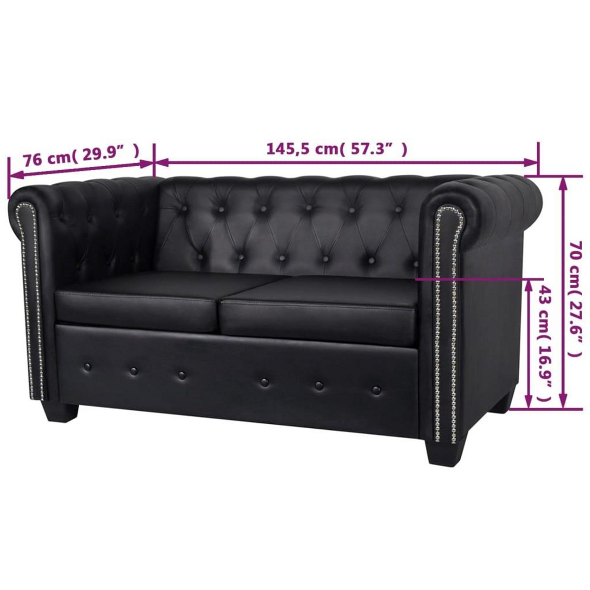VIDAXL Canape Chesterfield a 2 places cuir synthetique noir