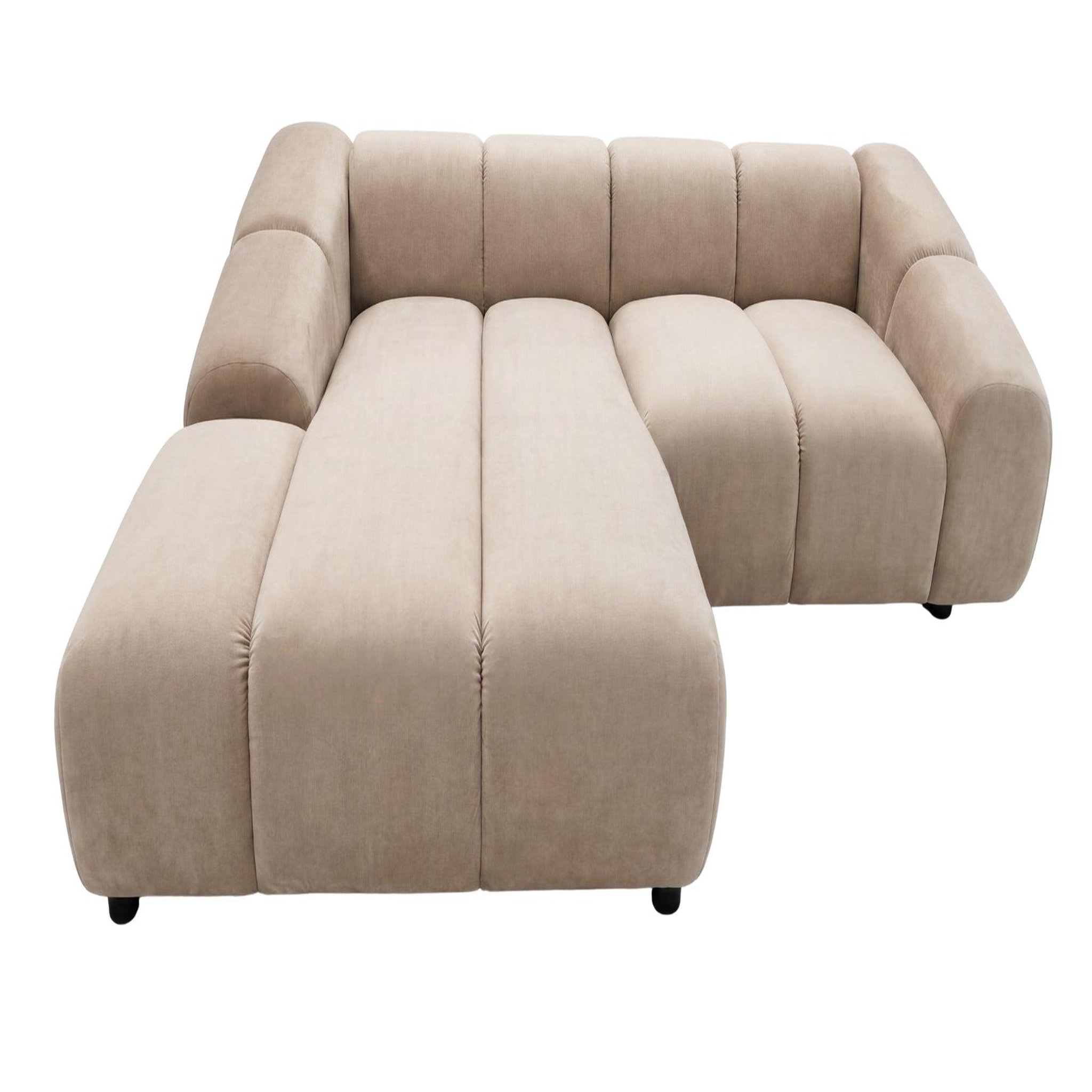CASANOVA PARIS Candice - canapé d'angle tissu velours 3 places. Coloris disponibles : Vert, Marron, Bleu, Beige, Gris, Orange