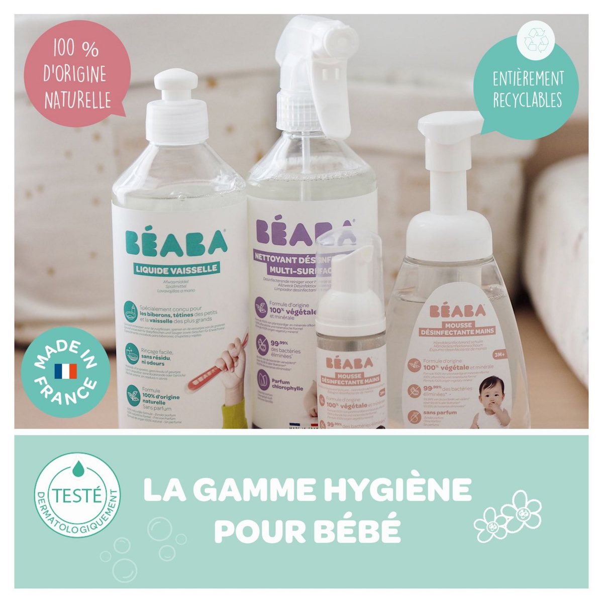 BEABA Mousse désinfectante mains - sans parfum - 250 ml 