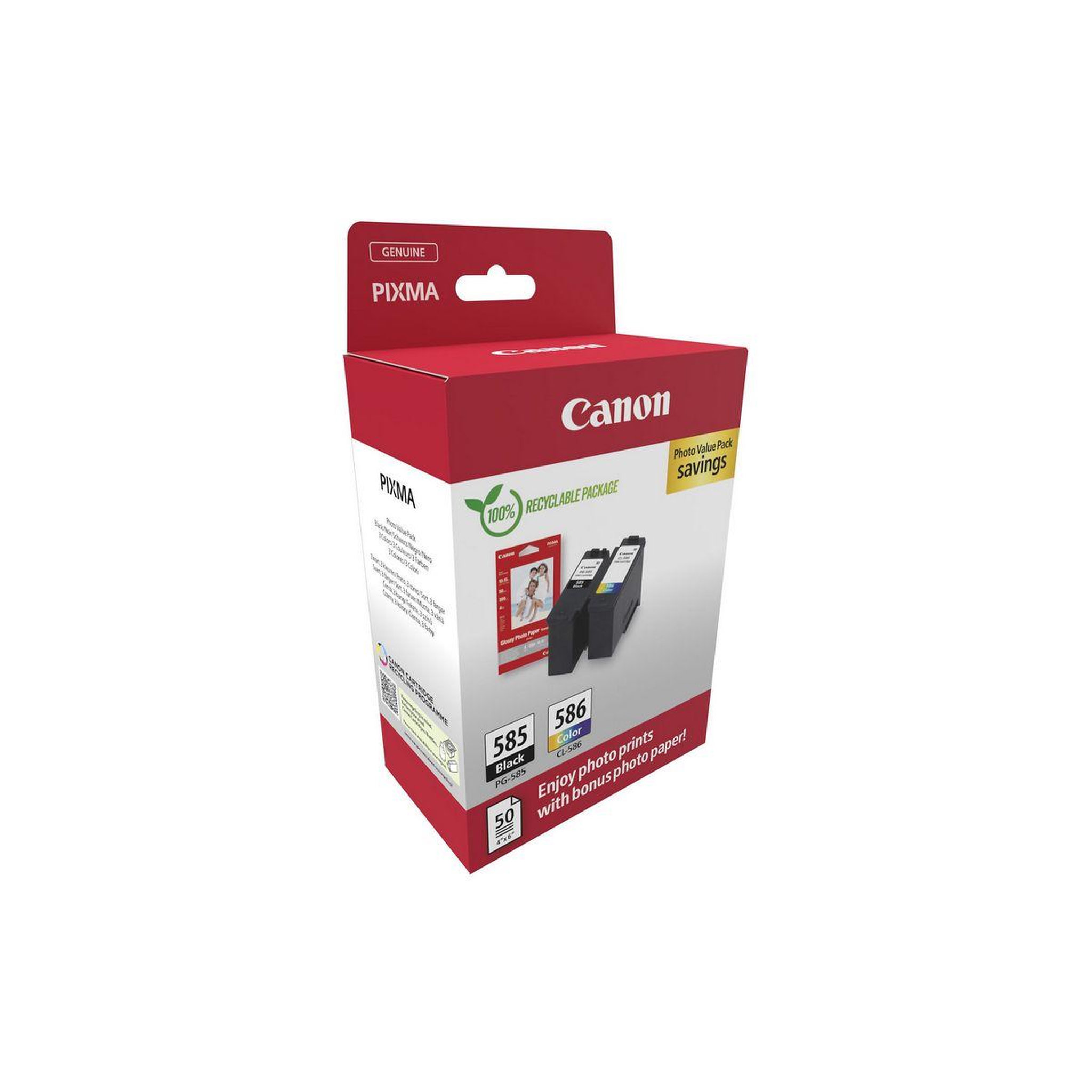 Voir la diapositive 2 : Canon Cartouche d'encre Pack de 2 Originales PG-585/CL-586 Noir et Couleur - 4106C004