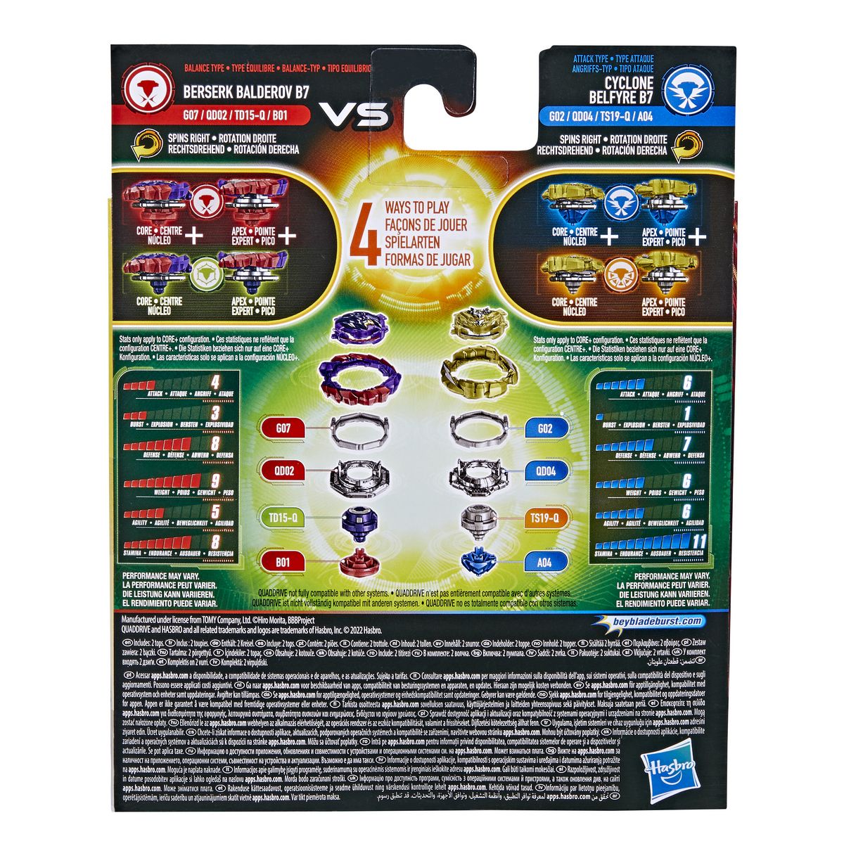 HASBRO Toupies Beyblade Burst 4 en 1 Cyclone Belfyre B7 Berserk Balderov