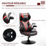 Voir la diapositive 4 : VINSETTO Fauteuil gaming base ronde métal pivotante 360° hauteur réglable tétière accoudoirs relevables PVC rouge noir