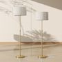 Voir la diapositive 3 : HOMCOM Lampadaire style néo-rétro métal doré abat jour lin beige H.133-168 cm réglable avec télécommande