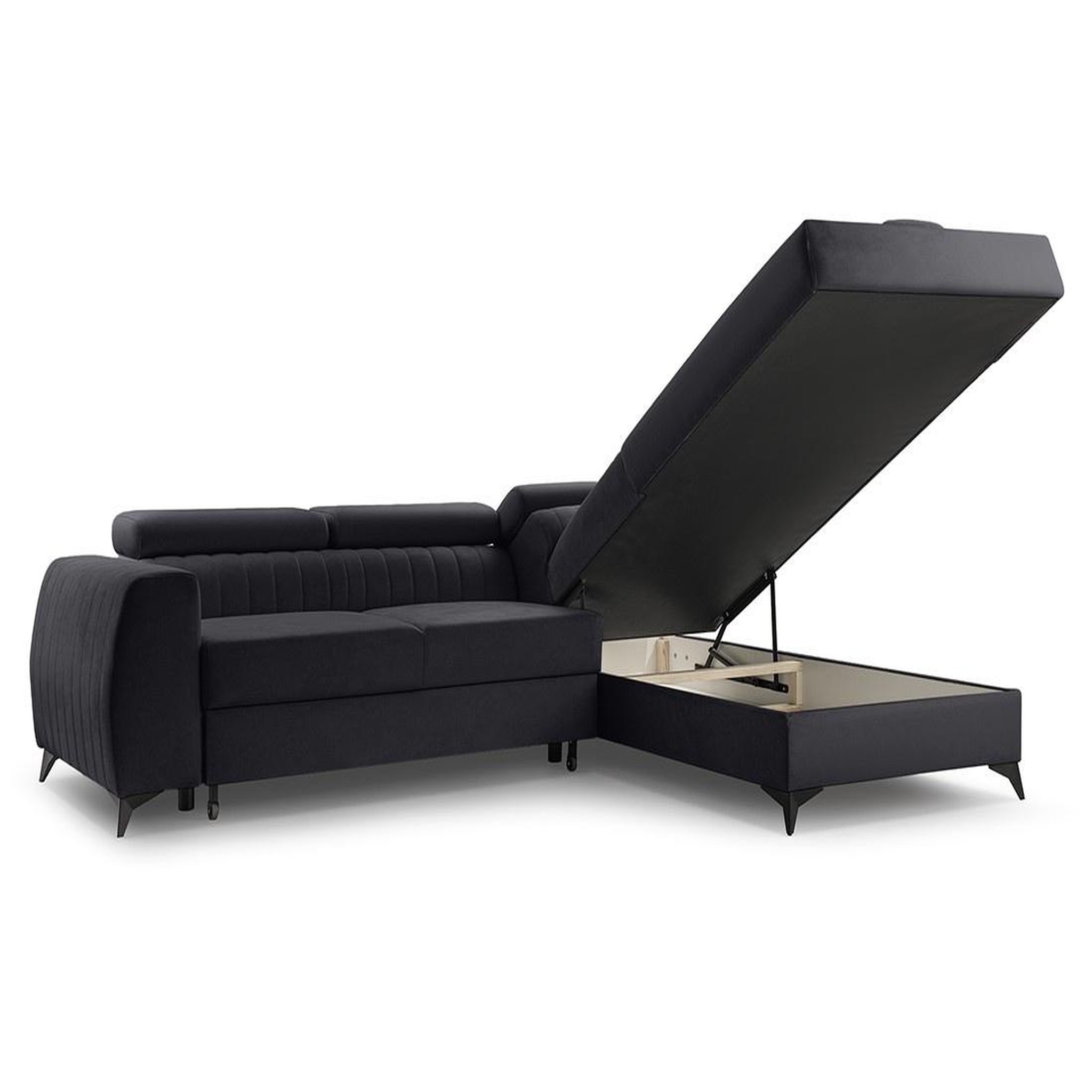 Voir la diapositive 4 : BEST MOBILIER Aneta - canapé d'angle droit 5 places - convertible avec coffre et têtières - en velours
