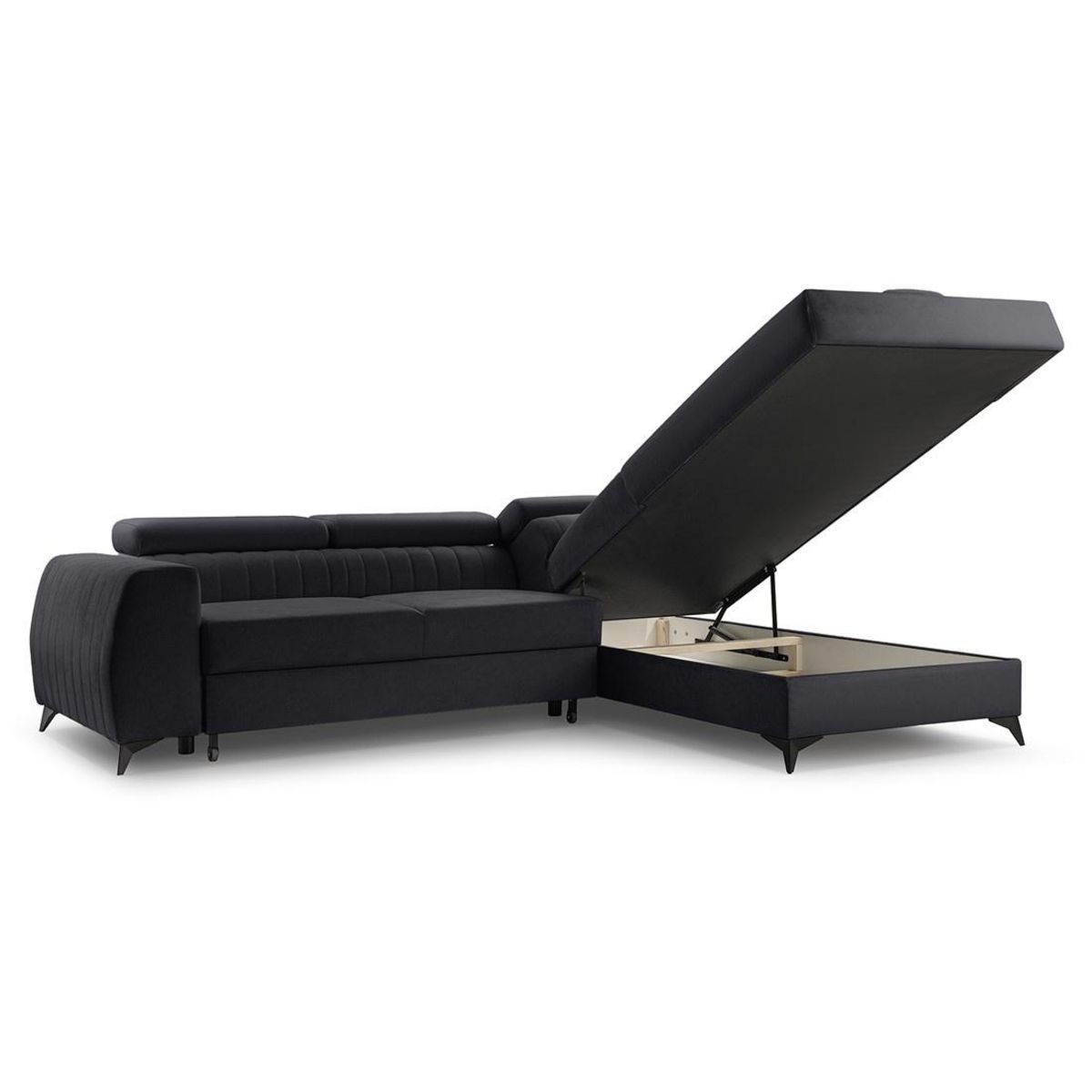 BEST MOBILIER Aneta - canapé d'angle droit 5 places - convertible avec coffre et têtières - en velours