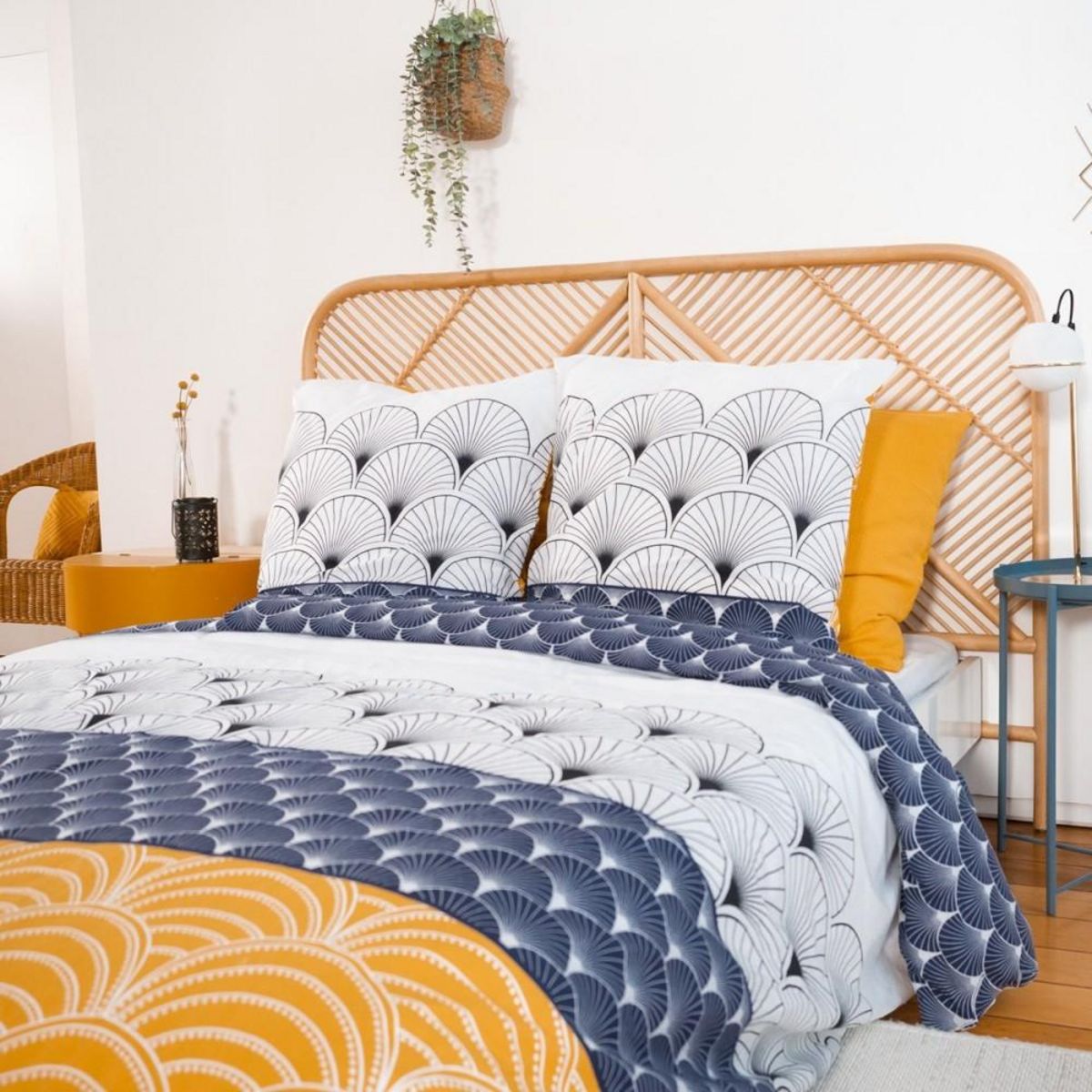 COTE DECO Housse de couette réversible 240x220 KERITA + 2 taies 100% coton adouci 57 fils/cm2