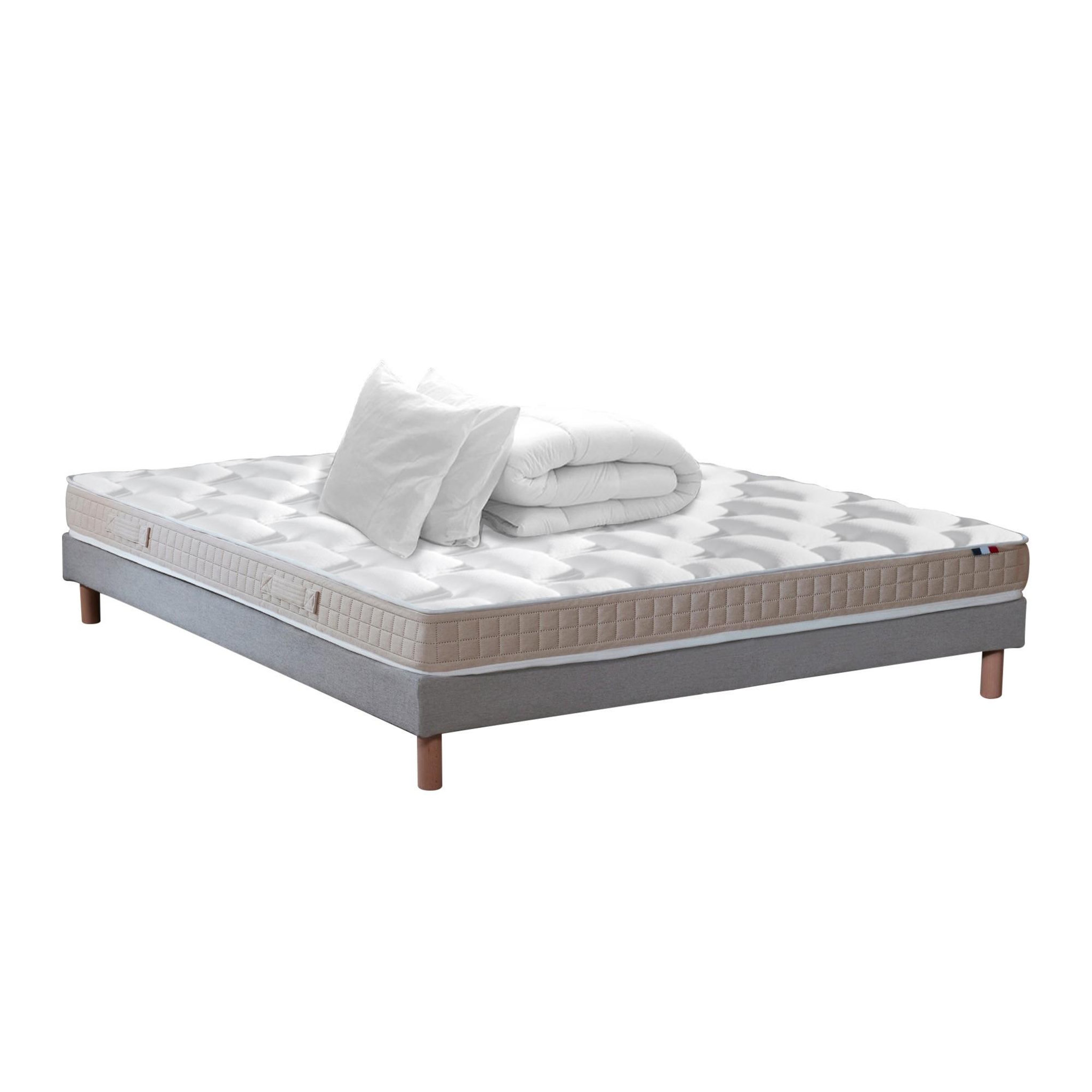 Voir la diapositive 1 : IDLITERIE Ensemble matelas latex 5 zones, sommier, oreiller et couette ORIGINEL - confort français