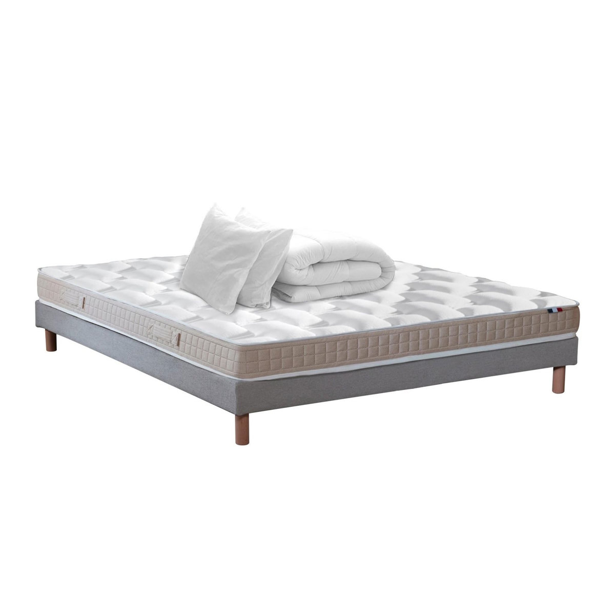 IDLITERIE Ensemble matelas latex 5 zones, sommier, oreiller et couette ORIGINEL - confort français