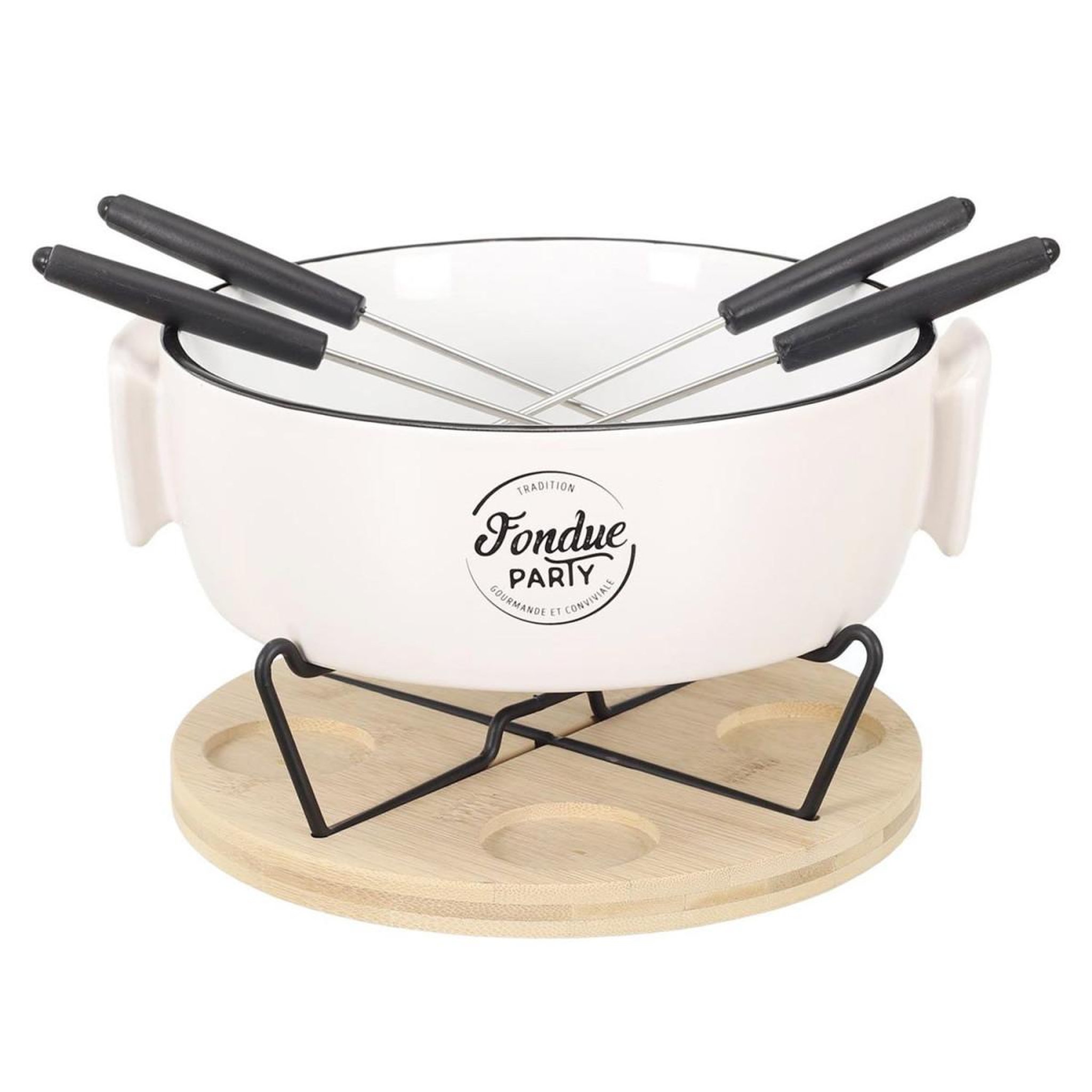 COOK CONCEPT Service à fondue  chauffe-plat & 4 piques  23cm blanc