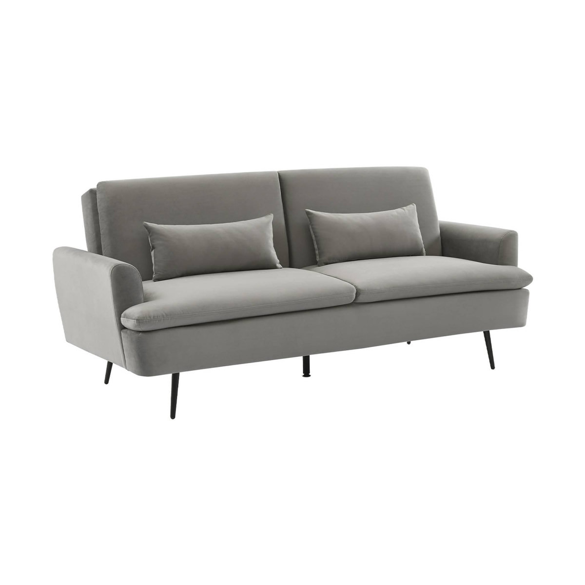 SWEEEK Canapé convertible. John. 2-3 places pieds métal et velours gris clair L 210 x P111 x H48cm