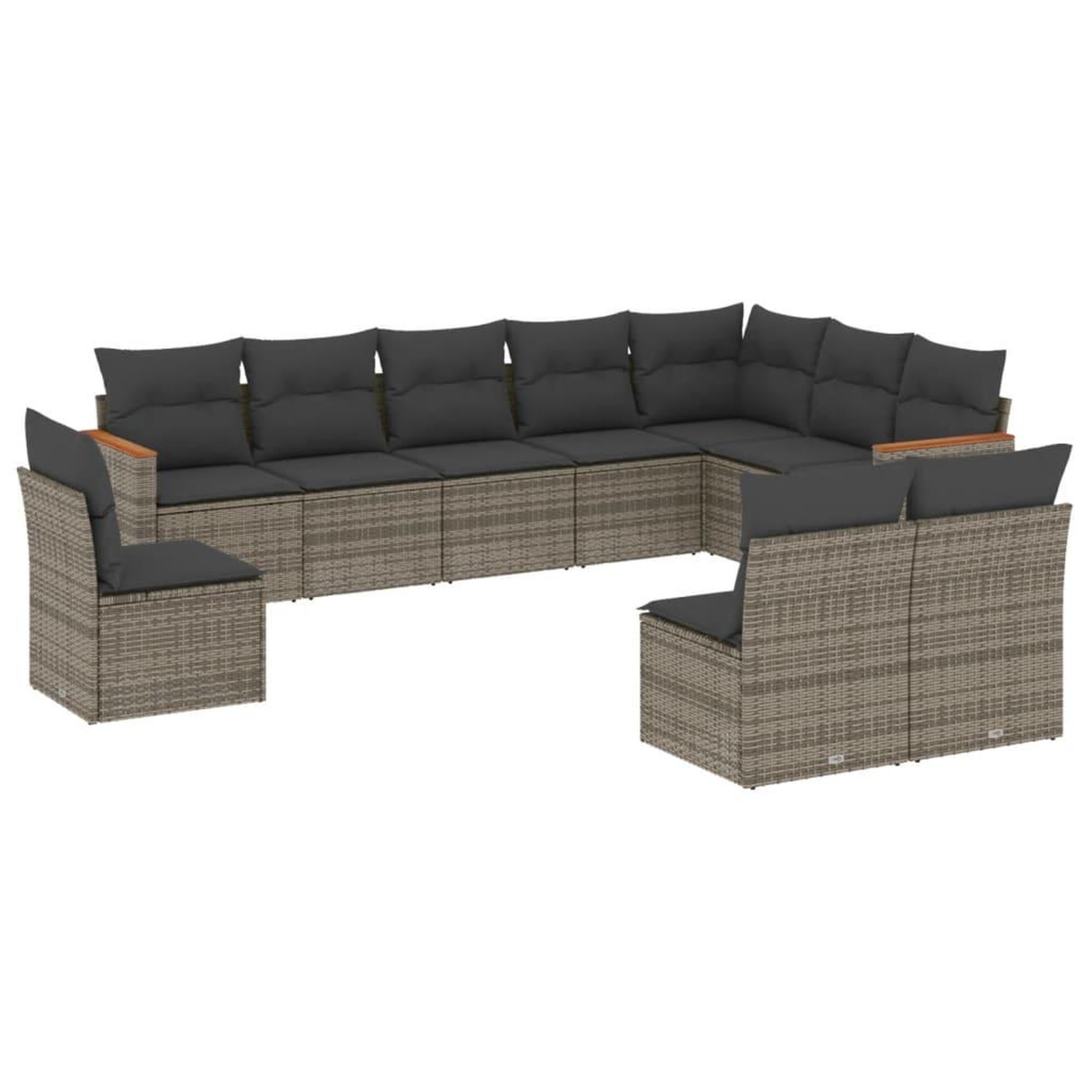 Voir la diapositive 2 : VIDAXL Salon de jardin avec coussins 10 pcs gris resine tressee