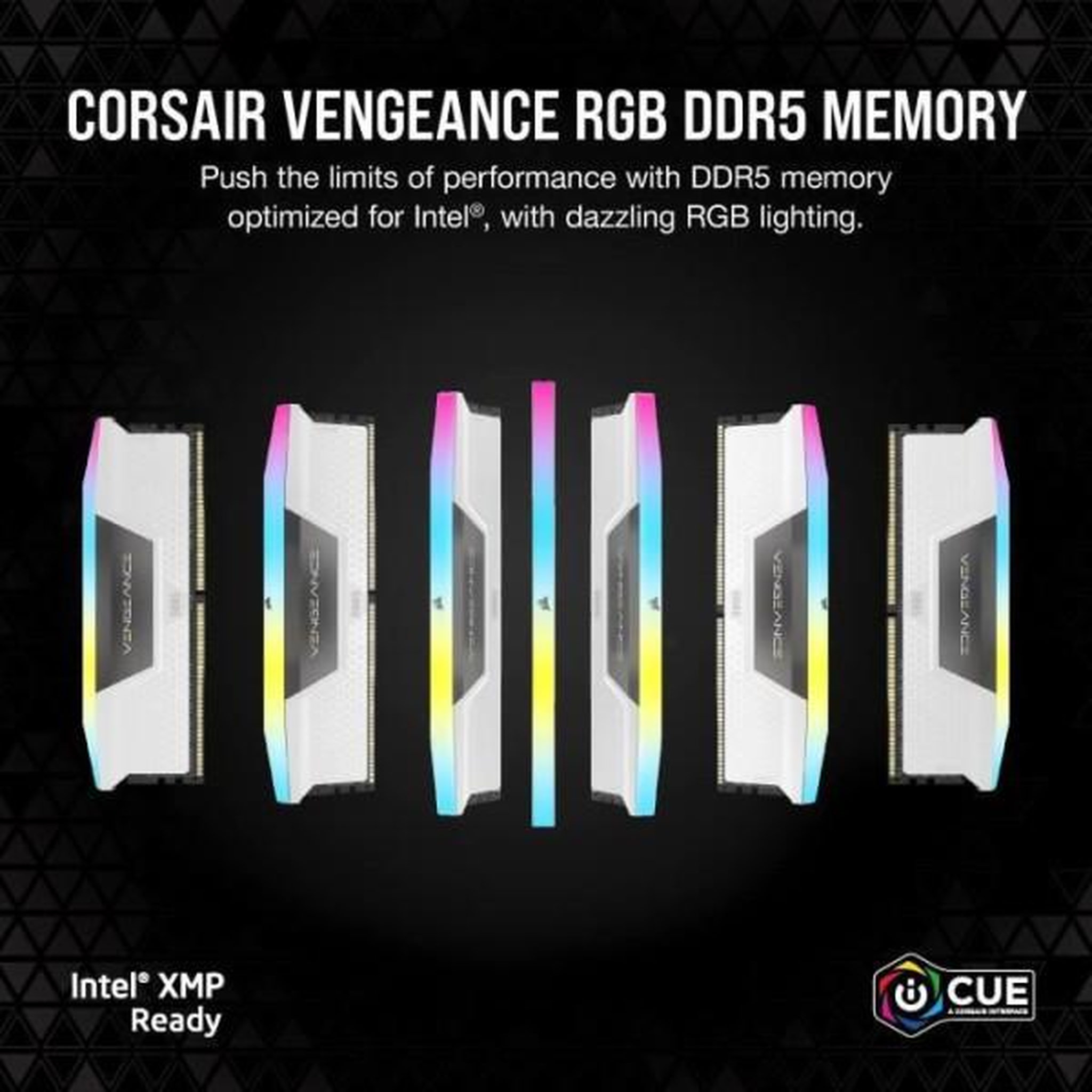 Voir la diapositive 2 : Corsair CORSAIR Vengeance RGB DDR5 - 32GB 2x16GB DIMM - 6000MHz - Unbuffered, 40-40-40-77, XMP 3.0, White Heatspreader, RGB LED, 1.35V