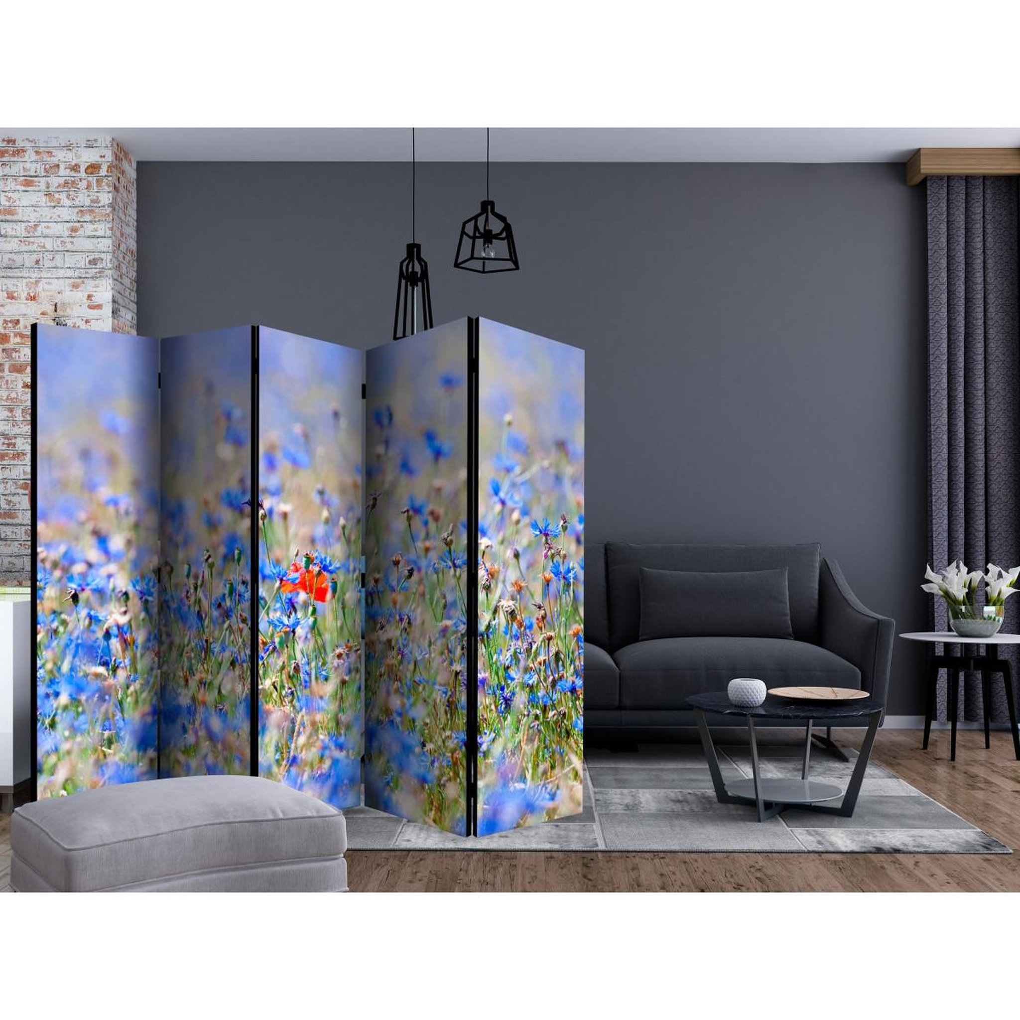 Voir la diapositive 2 : Paris Prix Paravent 5 volets  a sky colored meadow cornflowers  172x225cm