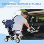 Voir la diapositive 4 : HOMCOM Tricycle enfant évolutif pliable pare-soleil canne télescopique amovible siège réversible bleu