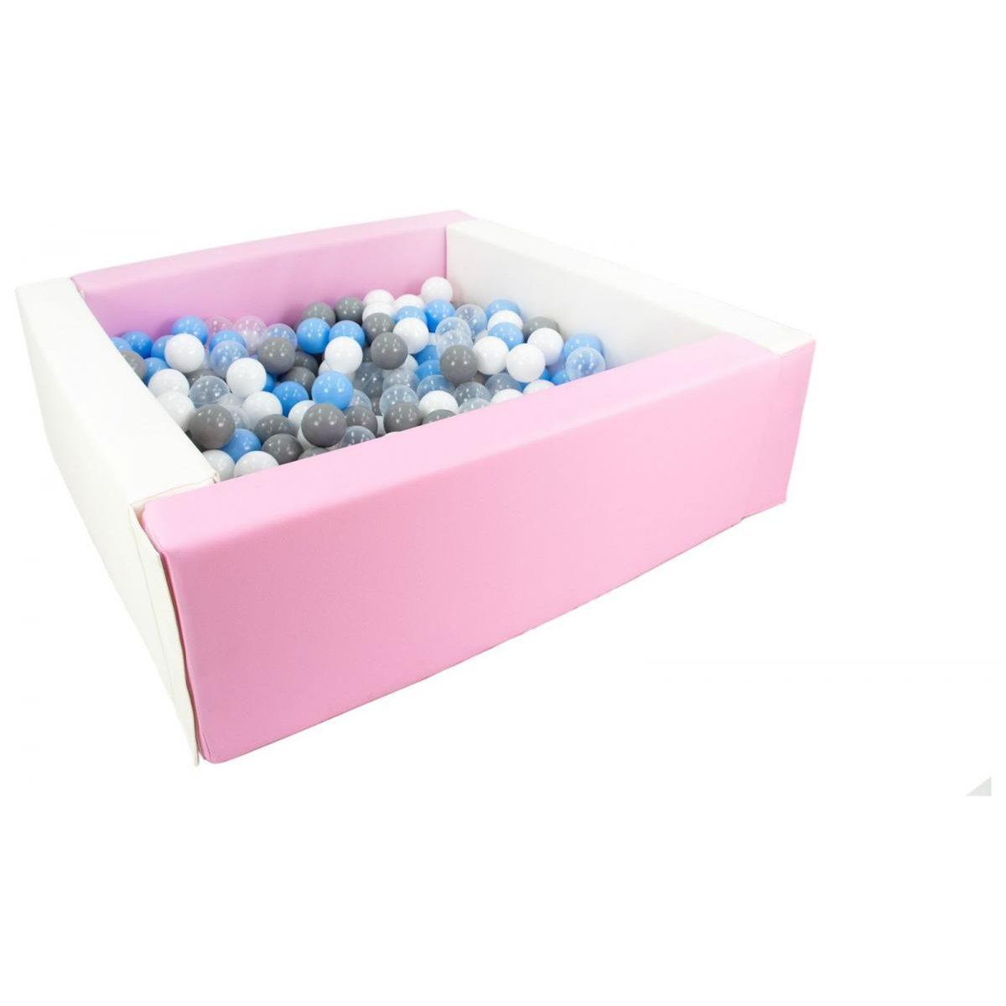 VELINDA Piscine à balles carrée avec 300 balles - blanc, rose (pastel)/blanc, transparent, bleu clair, gris