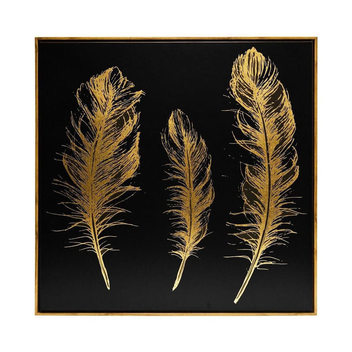 ATMOSPHERA Toile Peinte  Plumes  78x78cm Noir & Or