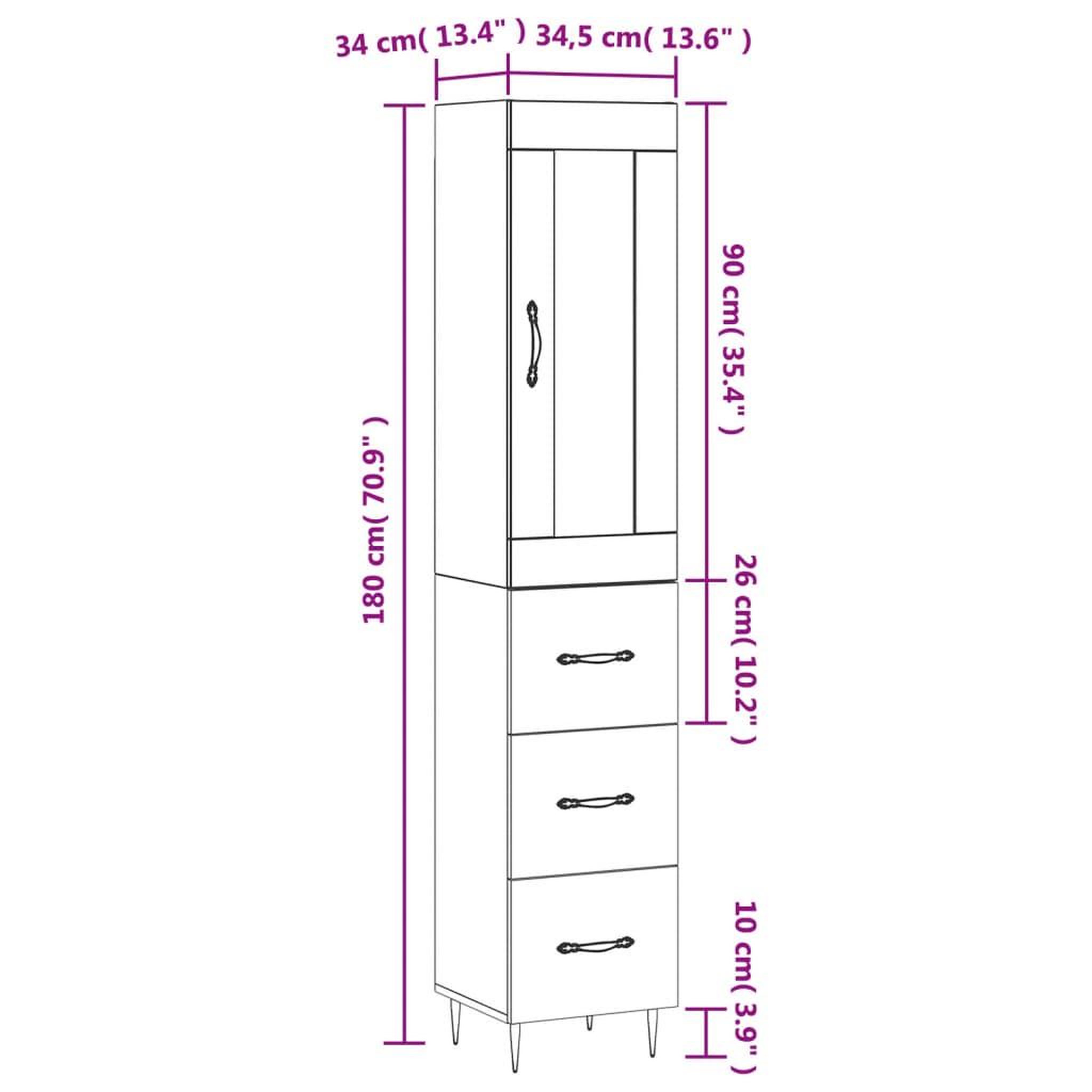 Voir la diapositive 6 : VIDAXL Buffet haut Gris beton 34,5x34x180 cm Bois d'ingenierie