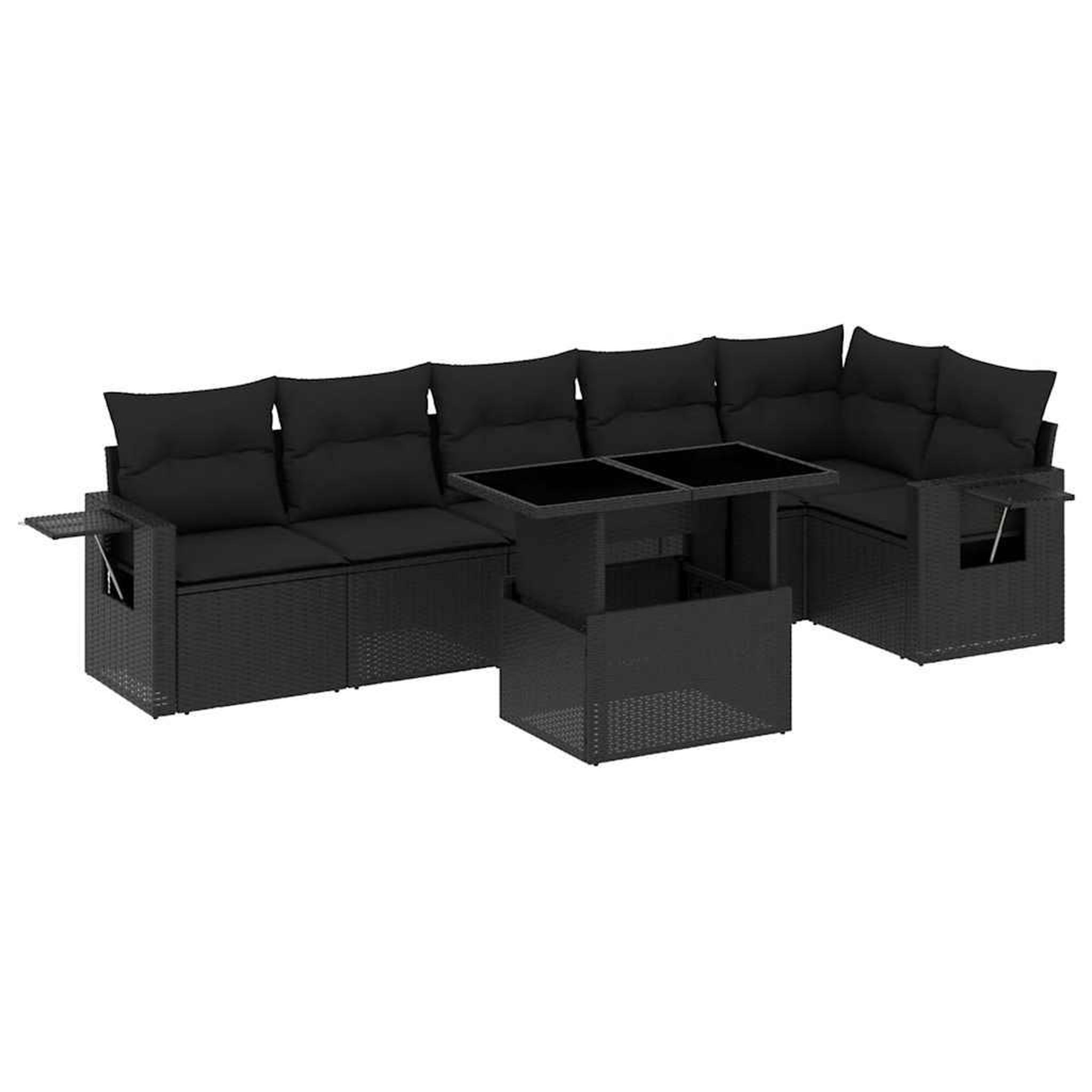 Voir la diapositive 2 : VIDAXL Salon de jardin 7 pcs avec coussins noir resine tressee